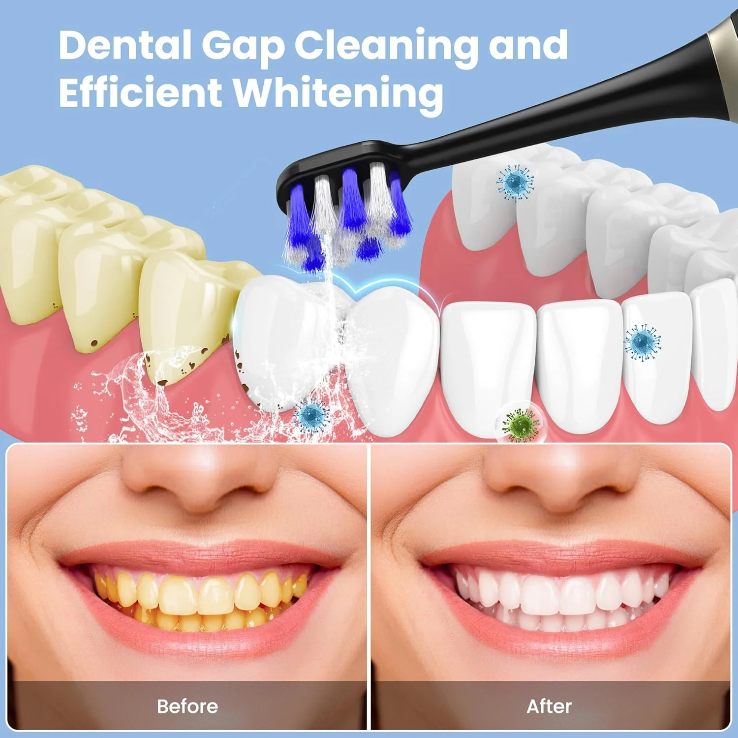 مسواک برقی Duolosy با نخ دندان آبی، مسواک و نخ دندان آبی بی سیم 2 در 1، مشکی مسواک برقی Duolosy با نخ دندان آبی، مسواک و نخ دندان آبی بی سیم 2 در 1، مشکی