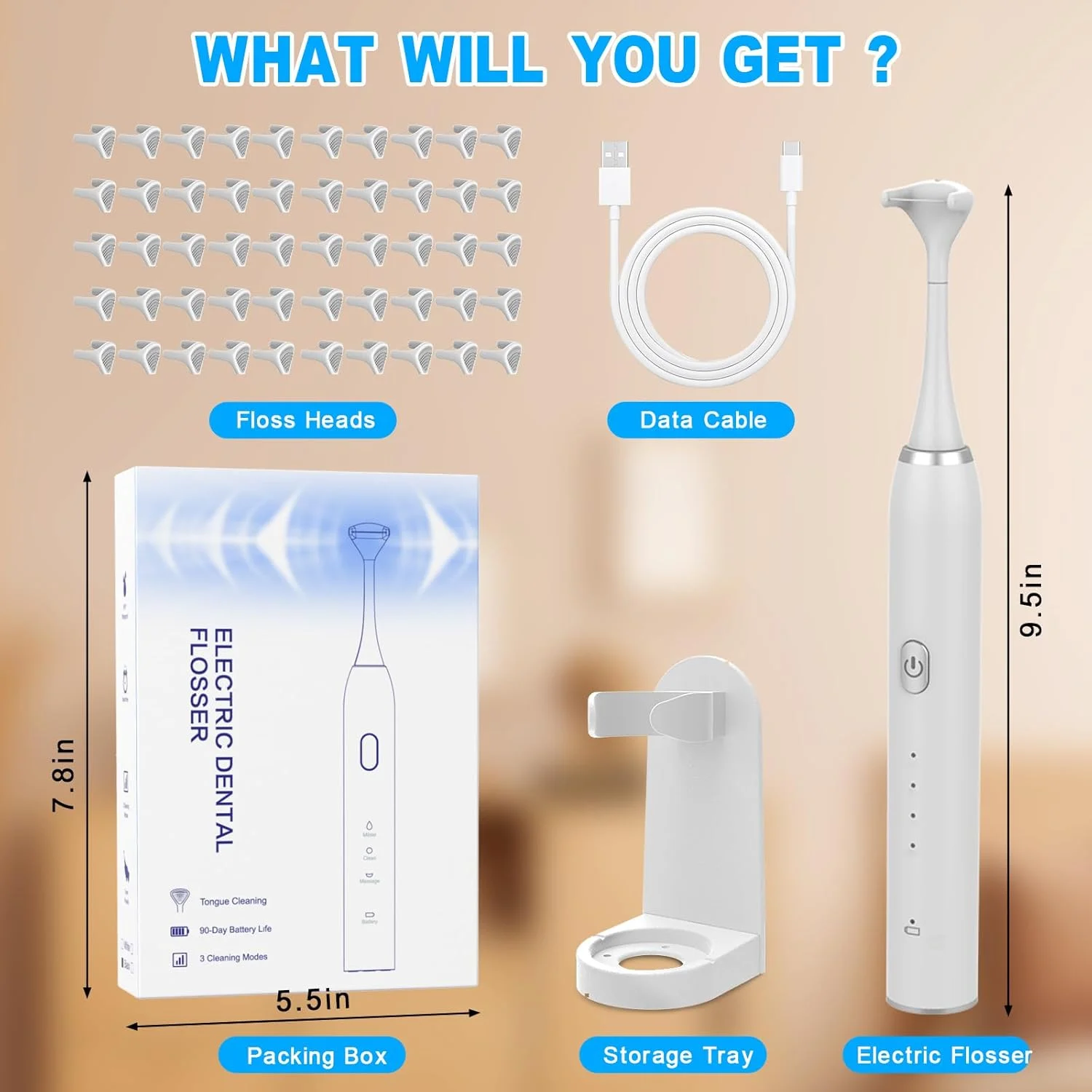 نخ دندان برقی با ۵۰ سری تعویضی و سینی نگهداری، ۴ حالت، نخ دندان برقی قابل شارژ ۸۰۰ میلی آمپر ساعتی برای مراقبت از لثه و دندان نخ دندان برقی با ۵۰ سری تعویضی و سینی نگهداری، ۴ حالت، نخ دندان برقی قابل شارژ ۸۰۰ میلی آمپر ساعتی برای مراقبت از لثه و دندان