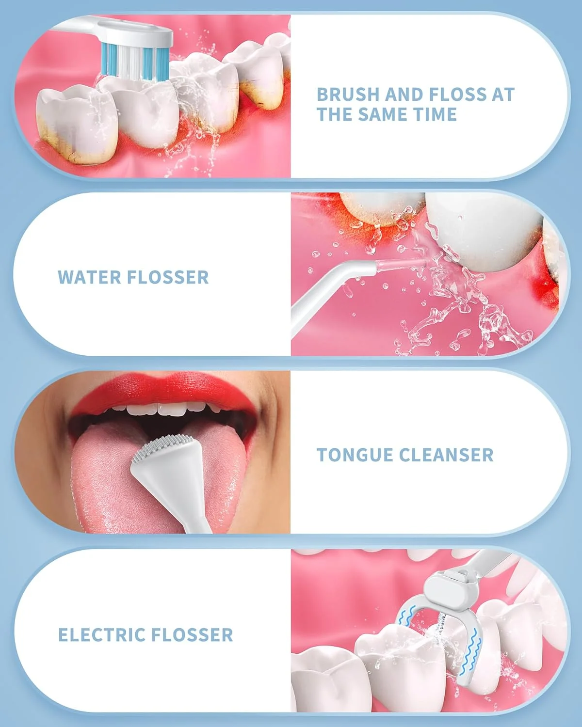 مسواک برقی با نخ دندان آبی، ست 4 در 1 مسواک شارژی و نخ دندان آبی برای مصارف و نیازهای مختلف، مسواک نخ دندان قابل حمل برای مسافرت و خانه، سفید مسواک برقی با نخ دندان آبی، ست 4 در 1 مسواک شارژی و نخ دندان آبی برای مصارف و نیازهای مختلف، مسواک نخ دندان قابل حمل برای مسافرت و خانه، سفید