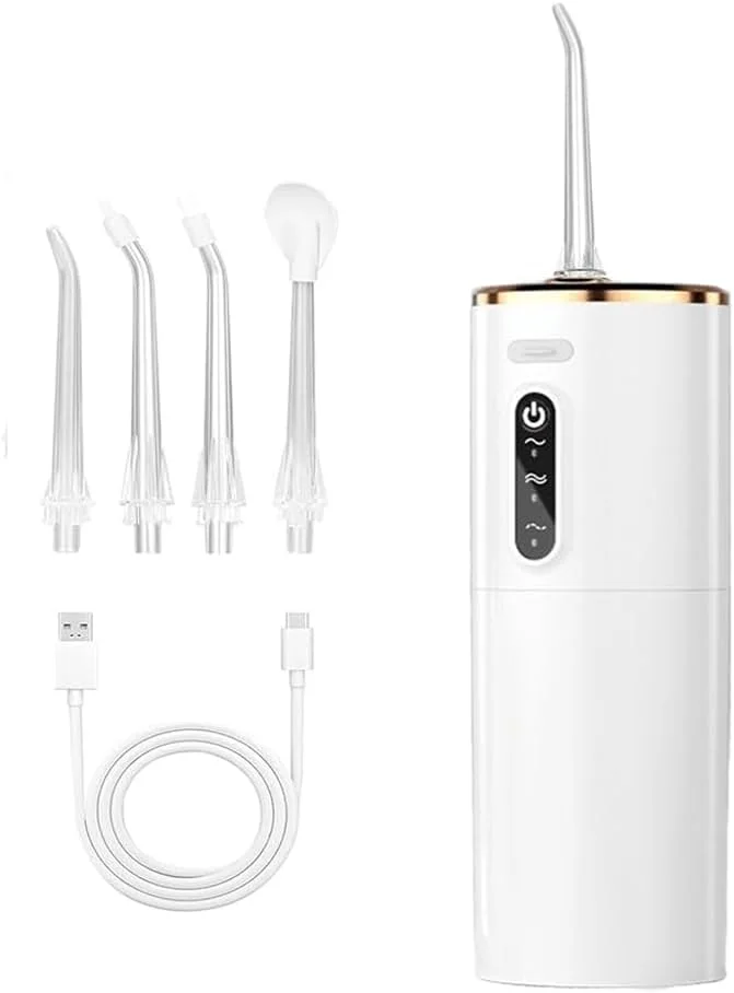واتر فلاسر برقی، تمیز کننده دندان قابل حمل، واتر فلاسر بی سیم برای تمیز کردن دندان، مخزن آب 280 میلی لیتری، فلاسر با 5 نازل، 3 حالت، مناسب برای استفاده در خانه و مسافرت، سفید واتر فلاسر برقی، تمیز کننده دندان قابل حمل، واتر فلاسر بی سیم برای تمیز کردن دندان، مخزن آب 280 میلی لیتری، فلاسر با 5 نازل، 3 حالت، مناسب برای استفاده در خانه و مسافرت، سفید