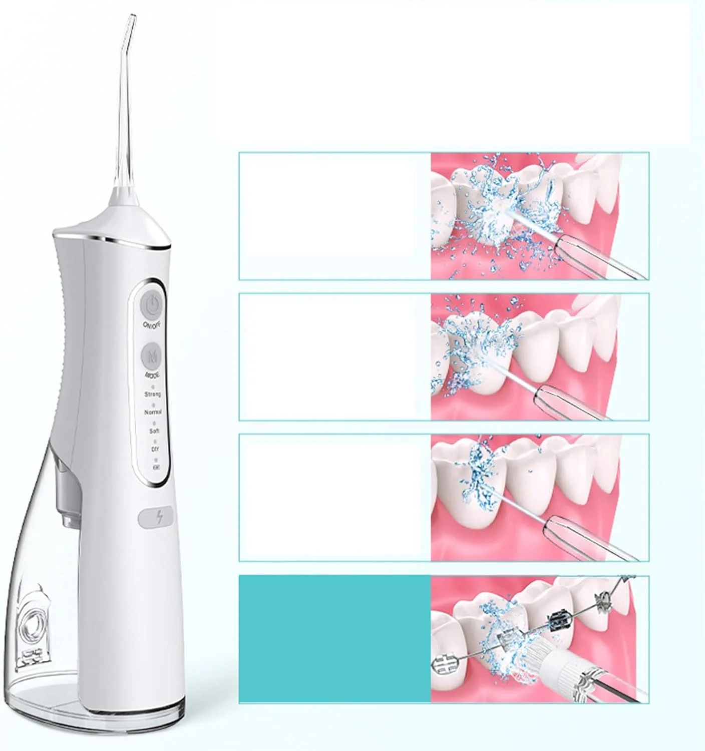 دستگاه شستشوی برقی دندان، پاک کننده عمیق دندان، مراقبت از دهان، 4 حالت تنظیم فشار، سفید، دستگاه شستشوی آبی دندان