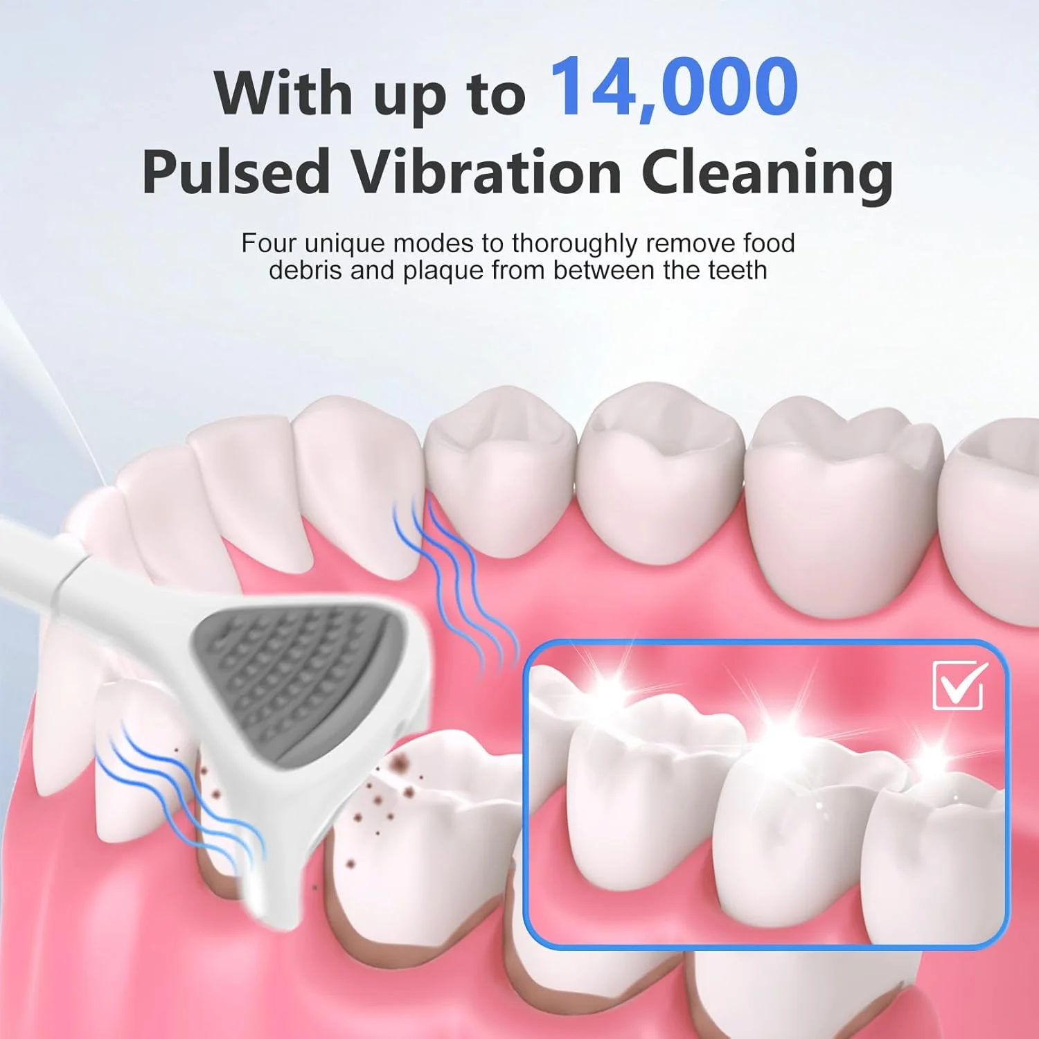 دستگاه نخ دندان برقی، 3 در 1 برای دندان، 4 سرعت + 60 سری قابل تعویض غیر سمی، جرم گیر زبان و تحریک کننده لثه، نخ دندان کشیدن با قدرت التراسونیک برای بزرگسالان و کودکان