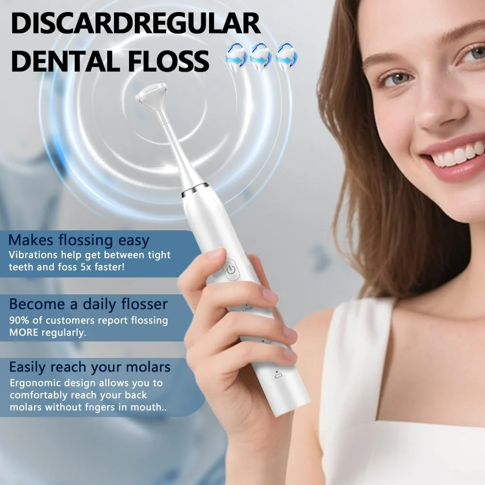 نخ دندان برقی برای دندان، نخ دندان برقی با 50 سری تعویضی، 4 حالت تمیز کردن، نخ دندان آسان برای مراقبت ملایم از لثه، نخ دندان برقی قابل شارژ و تمیز کننده زبان، جایگزین نخ دندان آبی