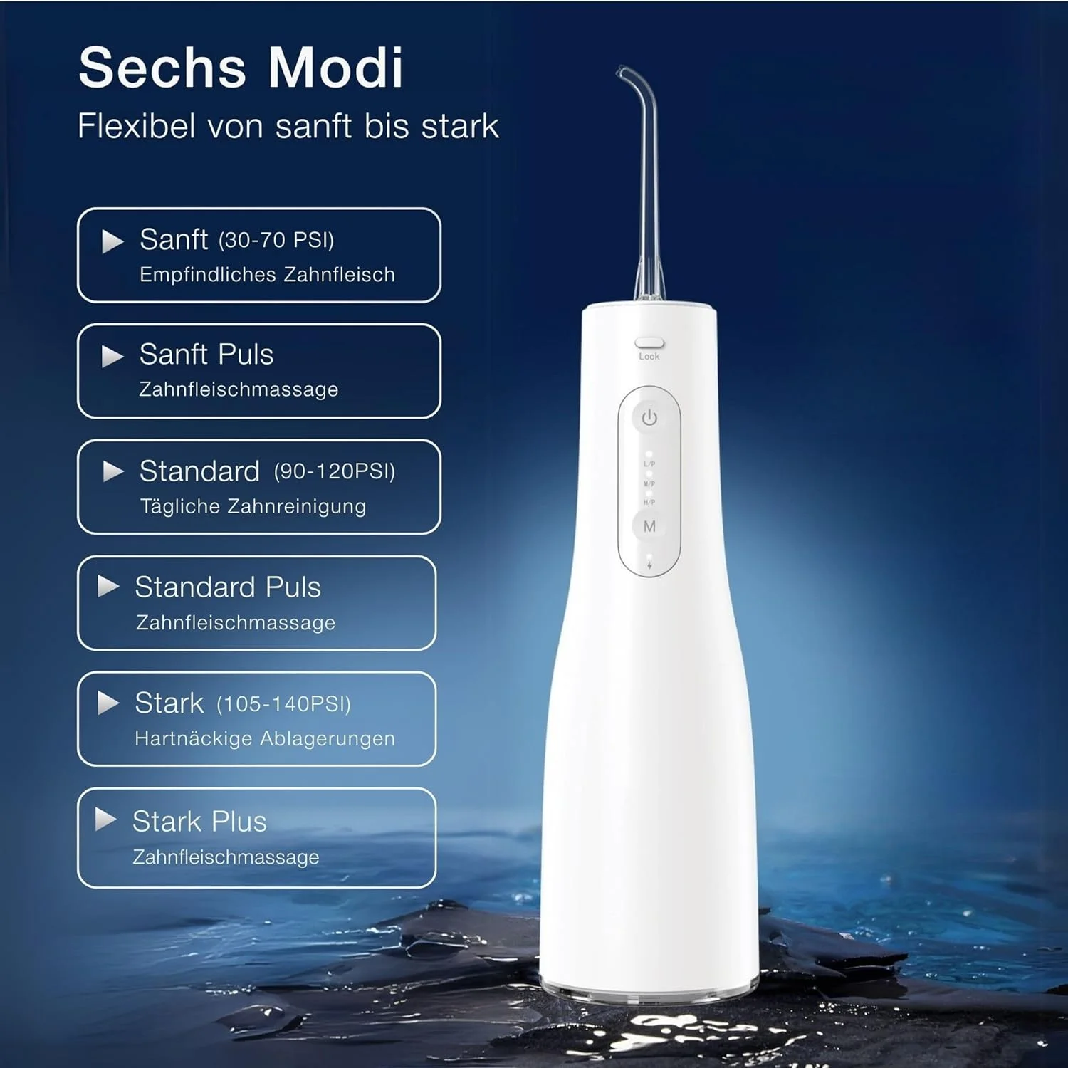 دستگاه شستشوی دهان برقی نوری، دارای 5 نازل مختلف و مخزن آب 300 میلی لیتری