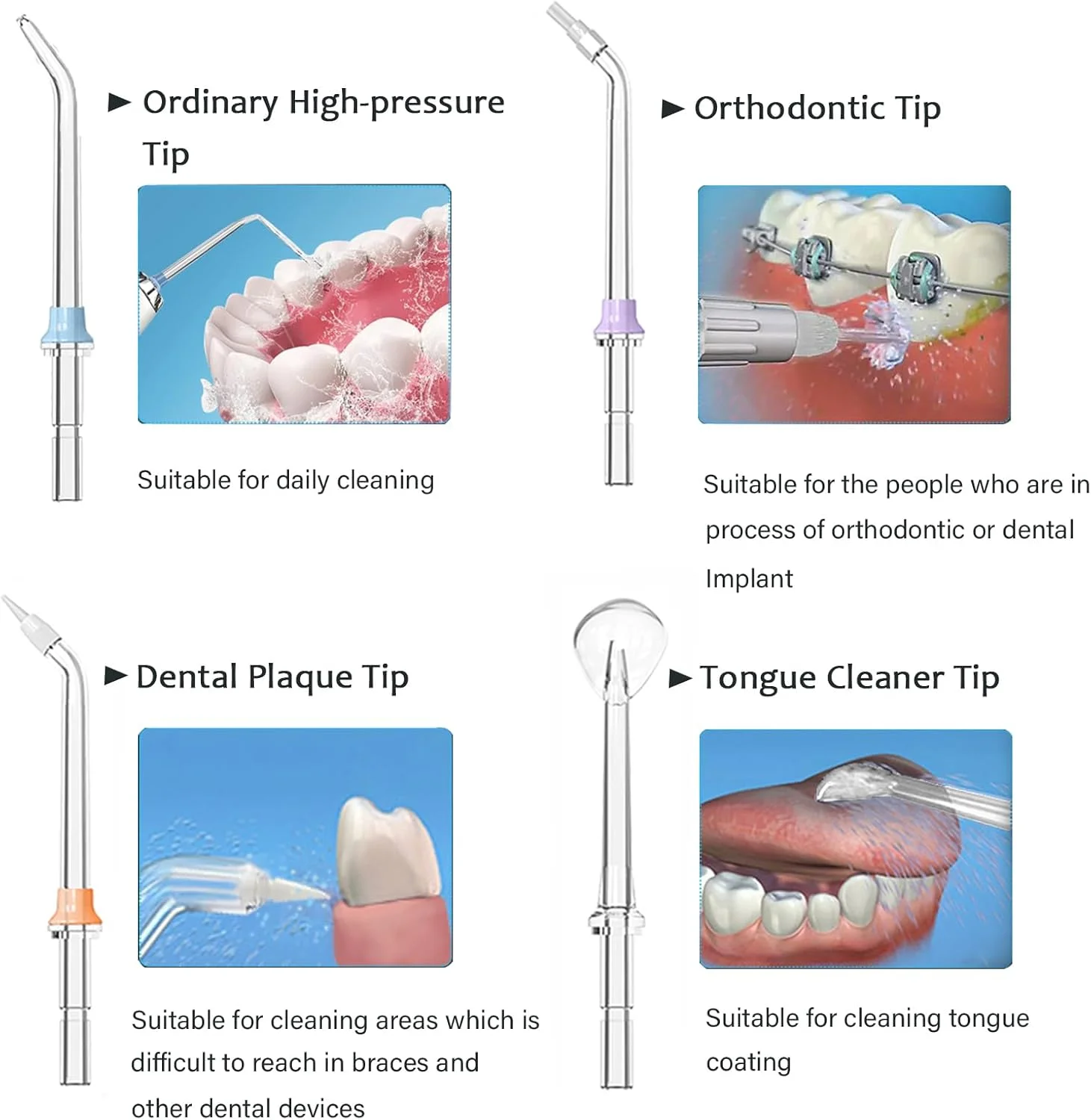 دستگاه شستشوی دهان و دندان ایویستر - نخ دندان آبی بی سیم 300 میلی لیتر با 4 سری جت - تمیز کننده برقی دندان مناسب منزل، مسافرت یا حمام کوچک (سفید)