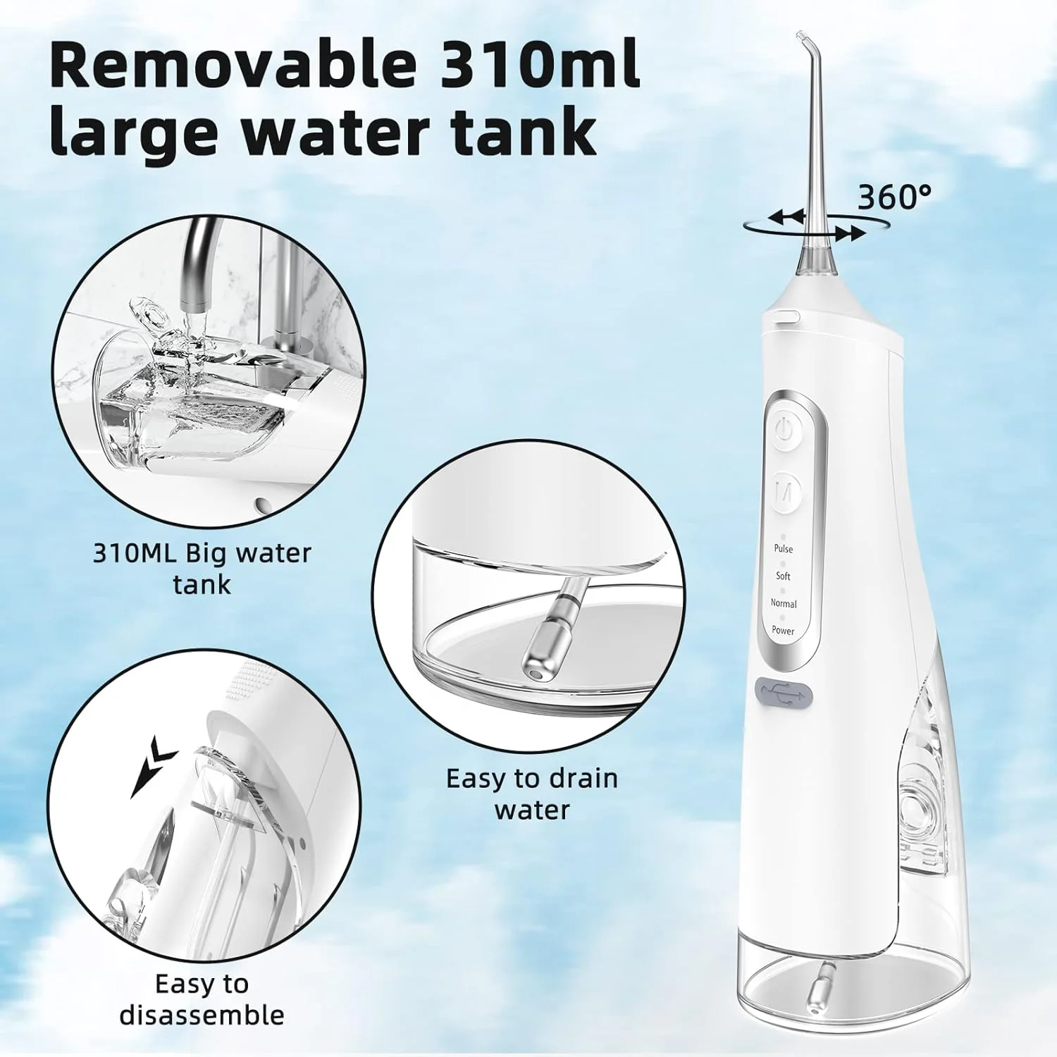 دستگاه شستشوی دهان و دندان با 4 حالت، قابل شارژ، دارای 4 سری، باتری قدرتمند، انتخاب دندانپزشکی آبی IPX7