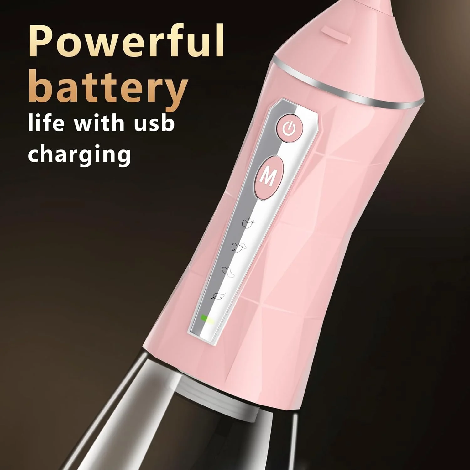 واتر فلاسر دندان، 4 حالت، مخزن بزرگ 320 میلی لیتری قابل حمل، تمیز کننده دهان IPX7 ضد آب برای مسافرت و منزل (صورتی)