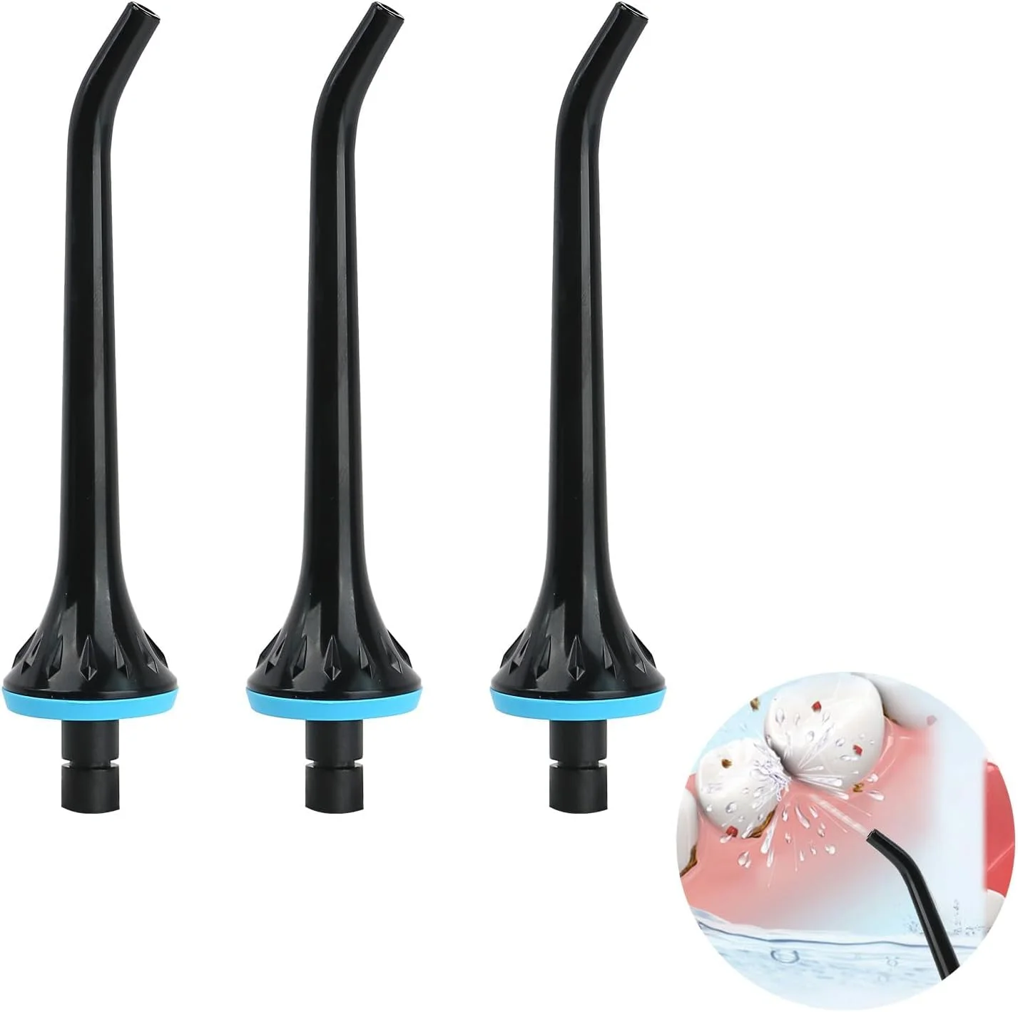 3 عدد سری جایگزین نخ دندان آبی برای دستگاه های نخ دندان آبی هانگسان نیکول کاسلوس ماسپرو زرهان، نازل جت دستگاه شستشوی دهان، سری برای مراقبت موثر از دهان، مشکی