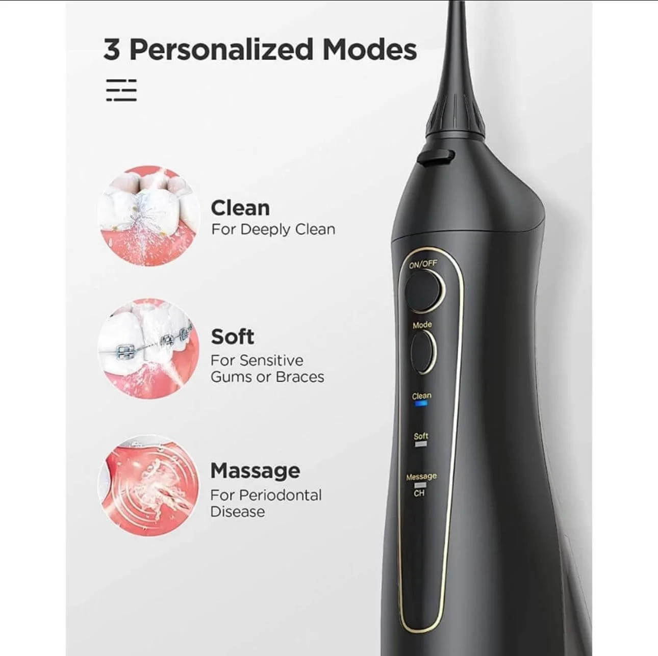 مجموعه مسواک برقی و نخ دندان آبی برای بزرگسالان، مناسب برای ارتودنسی و بریج - دارای 5 حالت شستشوی آبی، مسواک صوتی با 40000 وی‌پی‌ام، مخزن 300 میلی‌لیتری، باتری 30 روزه، قابل شارژ با USB، مناسب برای مسافرت