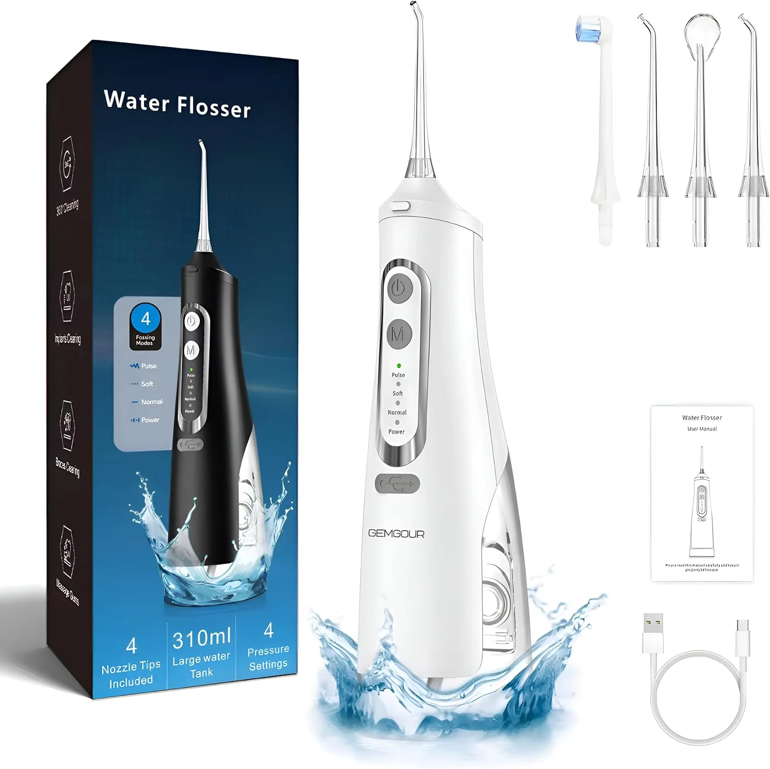 دستگاه پاک کننده دندان برقی بی سیم، انتخابگر هوا، آبیاری دهان و دندان - قابل حمل و شارژی، ضد آب IPX7 - تمیز کننده و سفید کننده دندان، مخزن بزرگ 310 میلی لیتری مناسب منزل و مسافرت