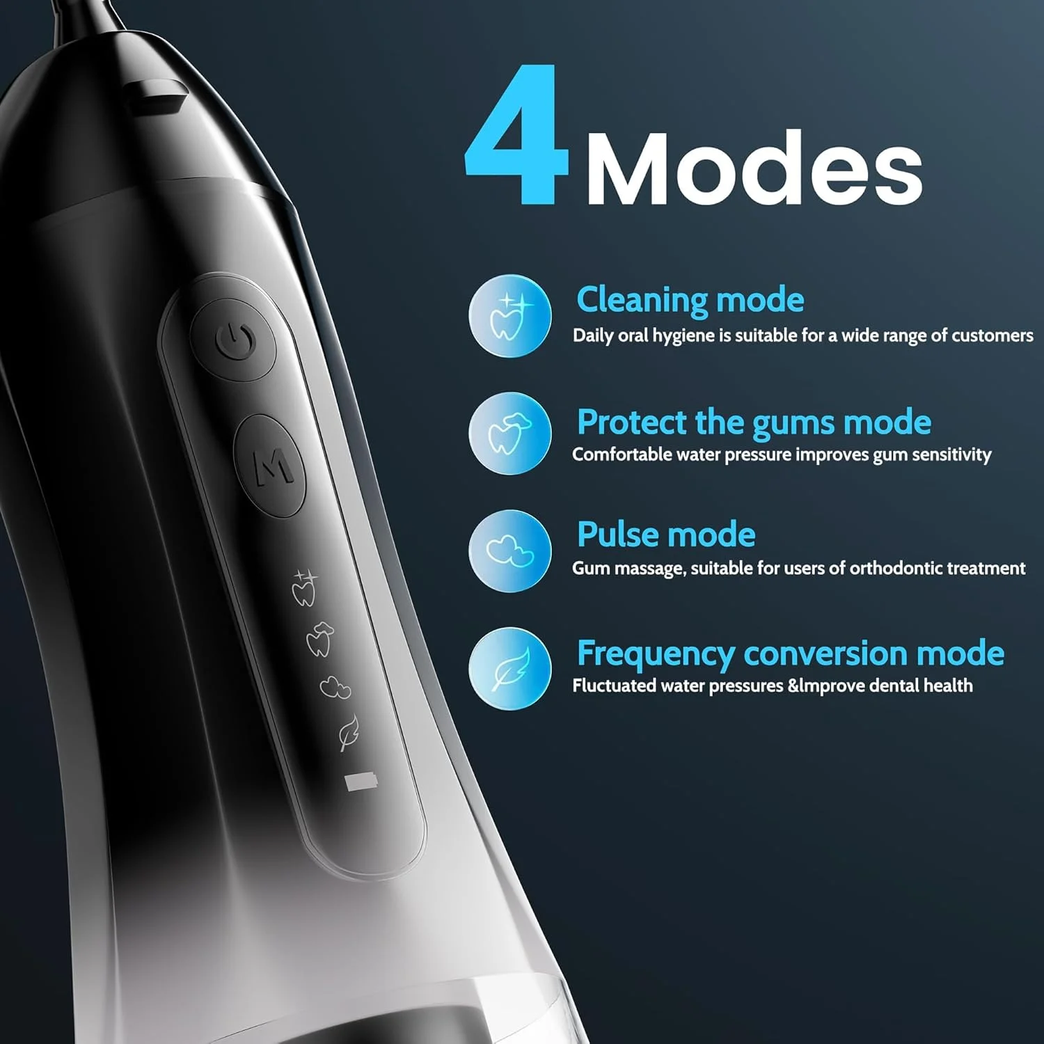 دستگاه نخ دندان آبی برای دندان، نخ دندان برقی برای بزرگسالان و کودکان، دستگاه تمیز کننده دندان، تمیز کردن و نخ دندان کشیدن، دستگاه نخ دندان قابل حمل برای اندازه مسافرتی، لثه، مراقبت از دندان با کیف مسافرتی، ضد آب - سیاه سفید.