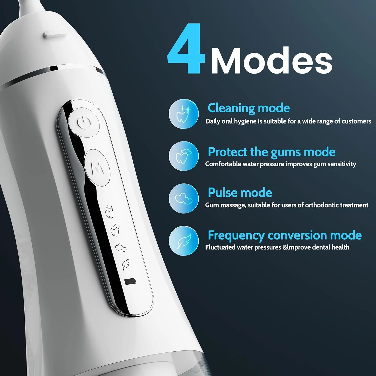 دستگاه نخ دندان آبی برای دندان، نخ دندان برقی برای کودکان و بزرگسالان، دستگاه تمیز کننده دندان با آب، دستگاه نخ دندان قابل حمل سایز مسافرتی، کیف مسافرتی و 4 سری، ضد آب IPX7 - سفید
