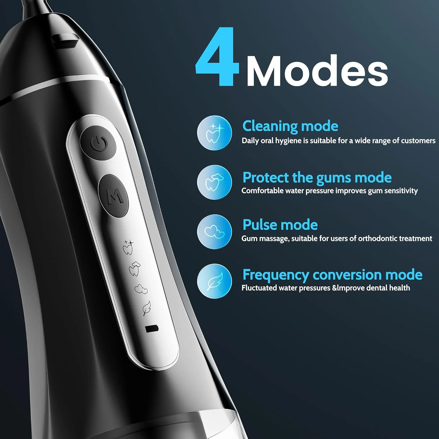 دستگاه نخ دندان آبی برای دندان، نخ دندان برقی برای بزرگسالان، دستگاه های انتخاب دندان آبی برای تمیز کردن و نخ دندان کشیدن، دستگاه های نخ دندان قابل حمل برای اندازه مسافرتی، کیف مسافرتی و 4 سری، ضد آب IPX7 - مشکی
