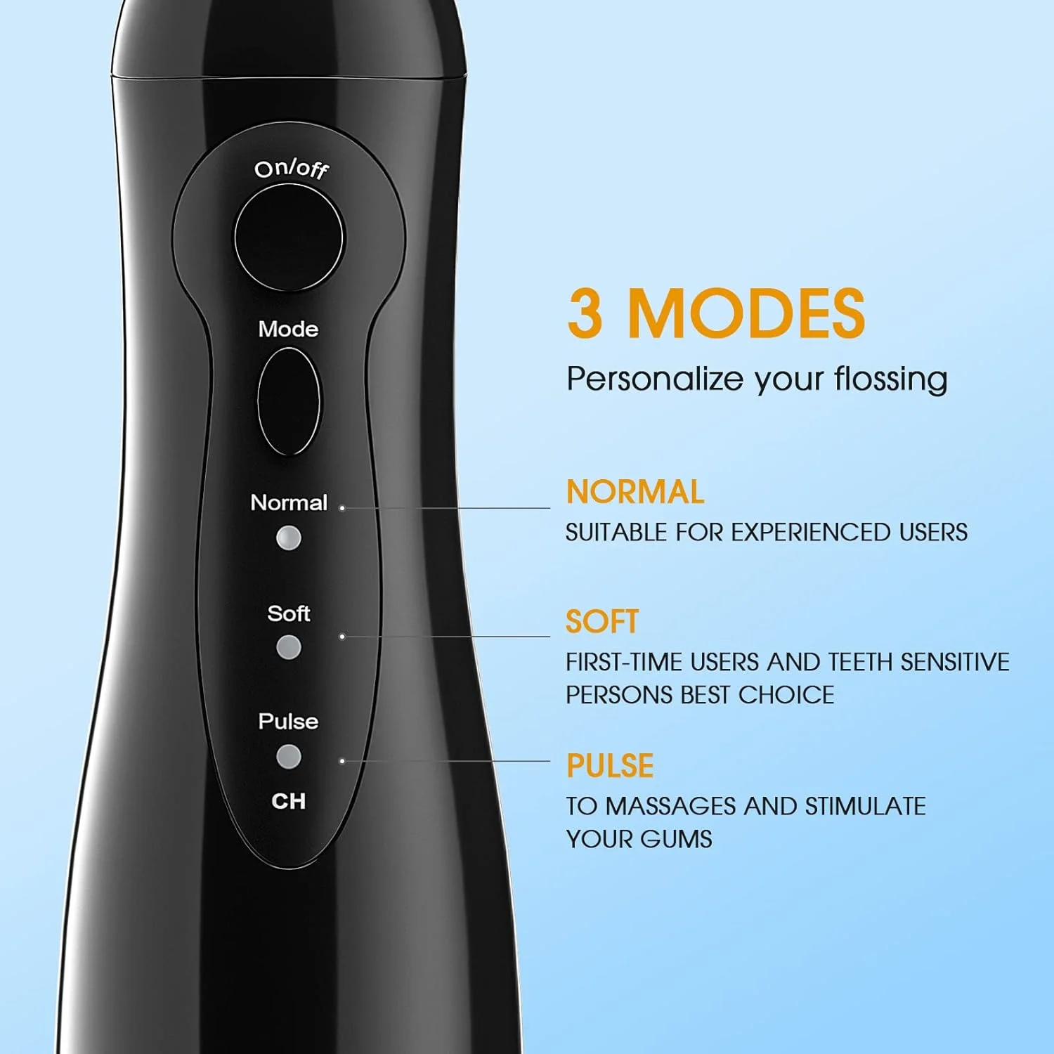 دستگاه شستشوی دهان و دندان هانگسان، نخ دندان آبی بی سیم، جت آبی دندان، نخ دندان برقی با 8 سری، مخزن آب 300 میلی لیتری، قابل شارژ با USB برای مسافرت و استفاده خانگی (مشکی)