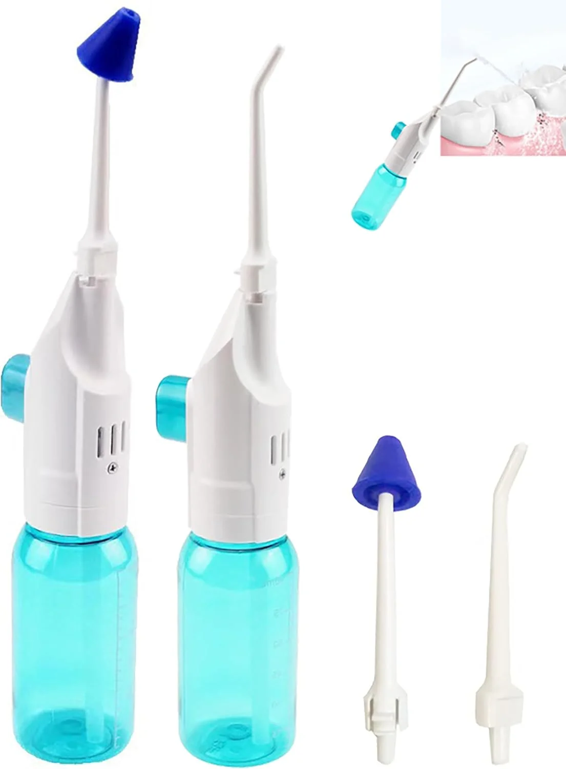 دستگاه شستشوی دندان با آب، بسته 2 عددی، نخ دندان آبی دستی برای دندان، دستگاه آبی دهان قابل حمل بدون سیم با 2 سری و جعبه نگهداری، تمیز کننده دندان با آب 150PSI، ضد آب IPX7، خيط مائي للأسنان