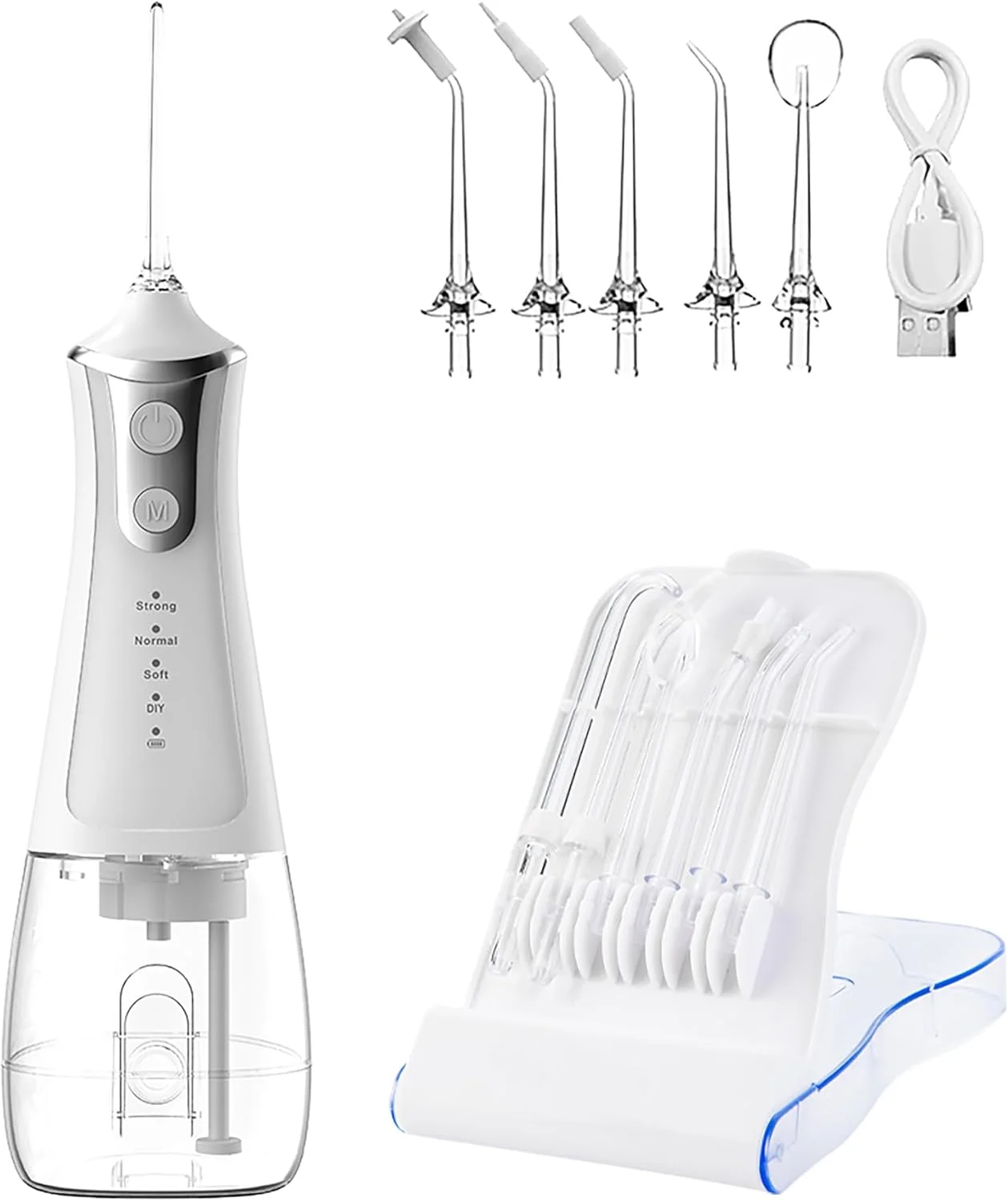 نخ دندان آبی برای دندان ها، نخ دندان آبی قابل حمل برای تمیز کردن دندان، دستگاه آبی دهان بی سیم با 5 سری و جعبه نگهداری جت، نخ دندان شارژی 300 میلی لیتری برای مسافرت، IPX7