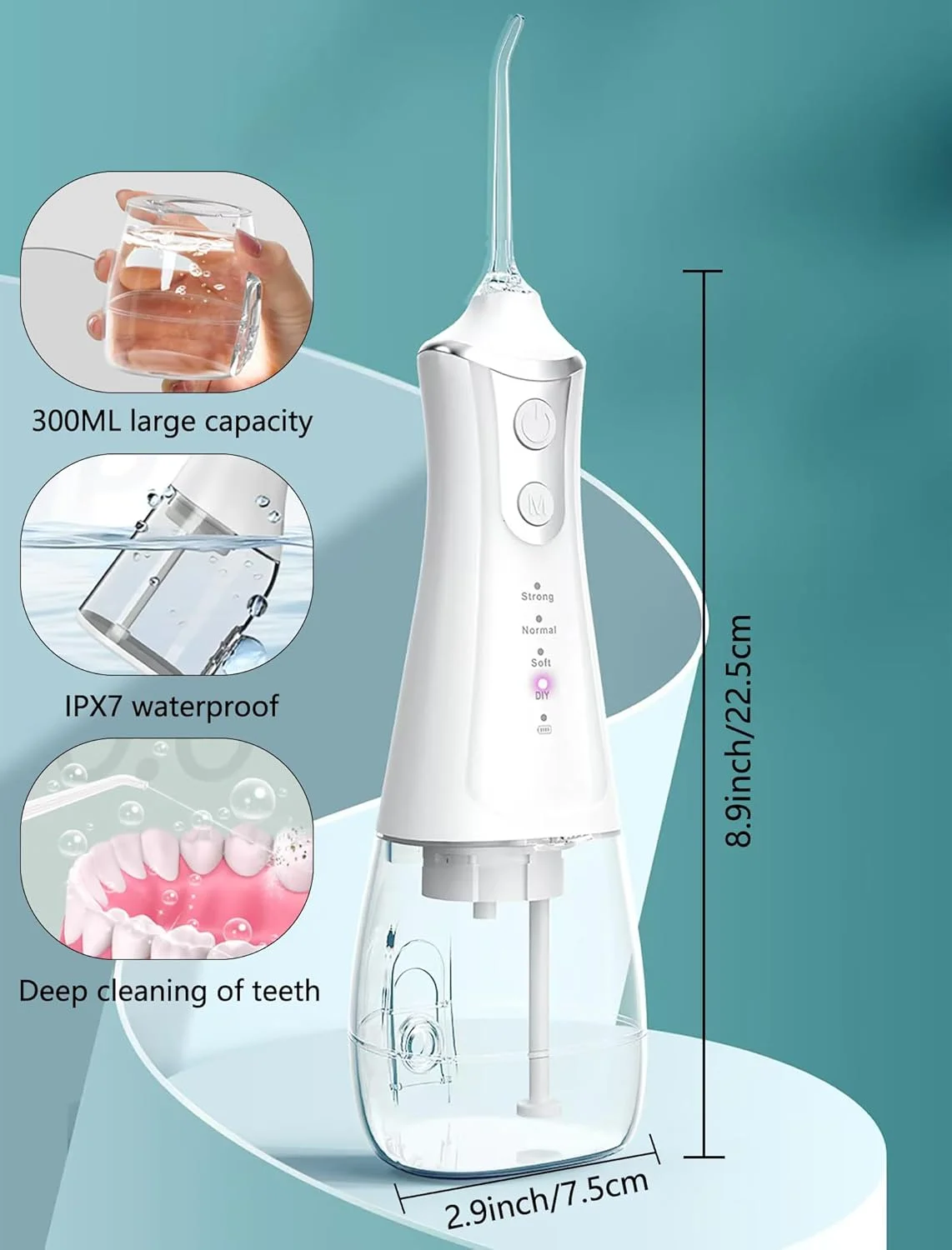 نخ دندان آبی برای دندان ها، نخ دندان آبی قابل حمل برای تمیز کردن دندان، دستگاه آبی دهان بی سیم با 5 سری و جعبه نگهداری جت، نخ دندان شارژی 300 میلی لیتری برای مسافرت، IPX7