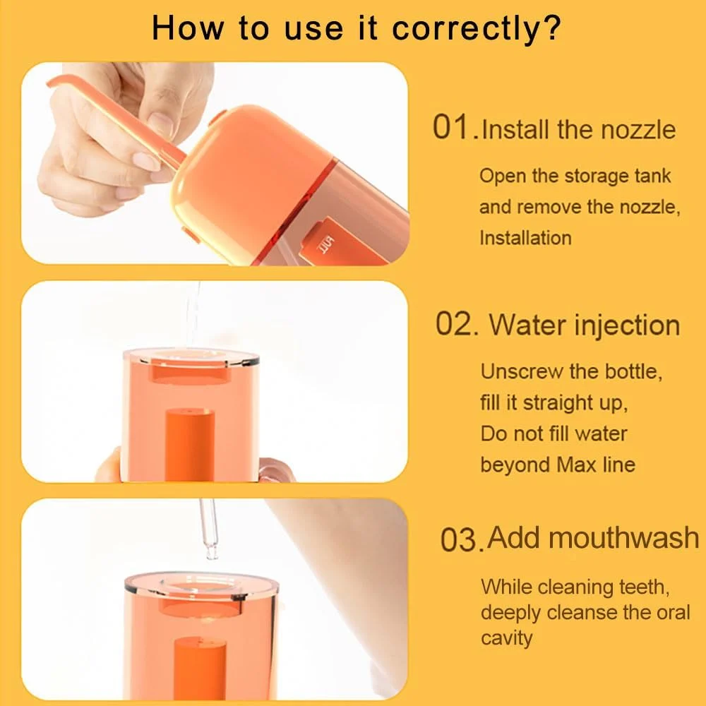 دستگاه شستشوی دهان دستی با فشار هوا FYZB، آبیاری دهان و دندان قابل حمل غیر الکتریکی و بدون سیم با قابلیت نگهداری نازل، مناسب برای مسافرت