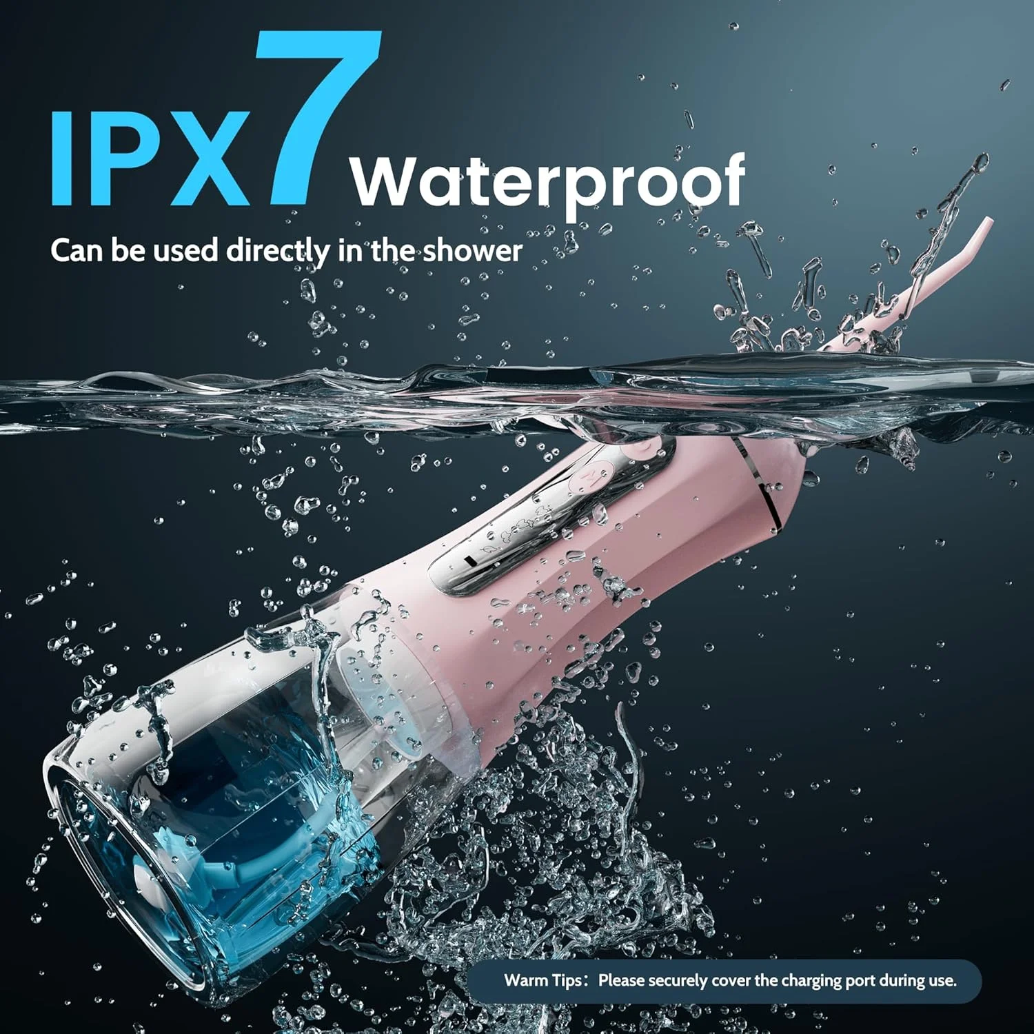 نخ دندان آبی برای دندان، نخ دندان برقی برای بزرگسالان، دستگاه پاک کننده دندان آبی برای تمیز کردن و نخ دندان کشیدن، دستگاه آبی قابل حمل و بی سیم مناسب سفر، کیف مسافرتی و 4 سری، ضد آب IPX7 - صورتی