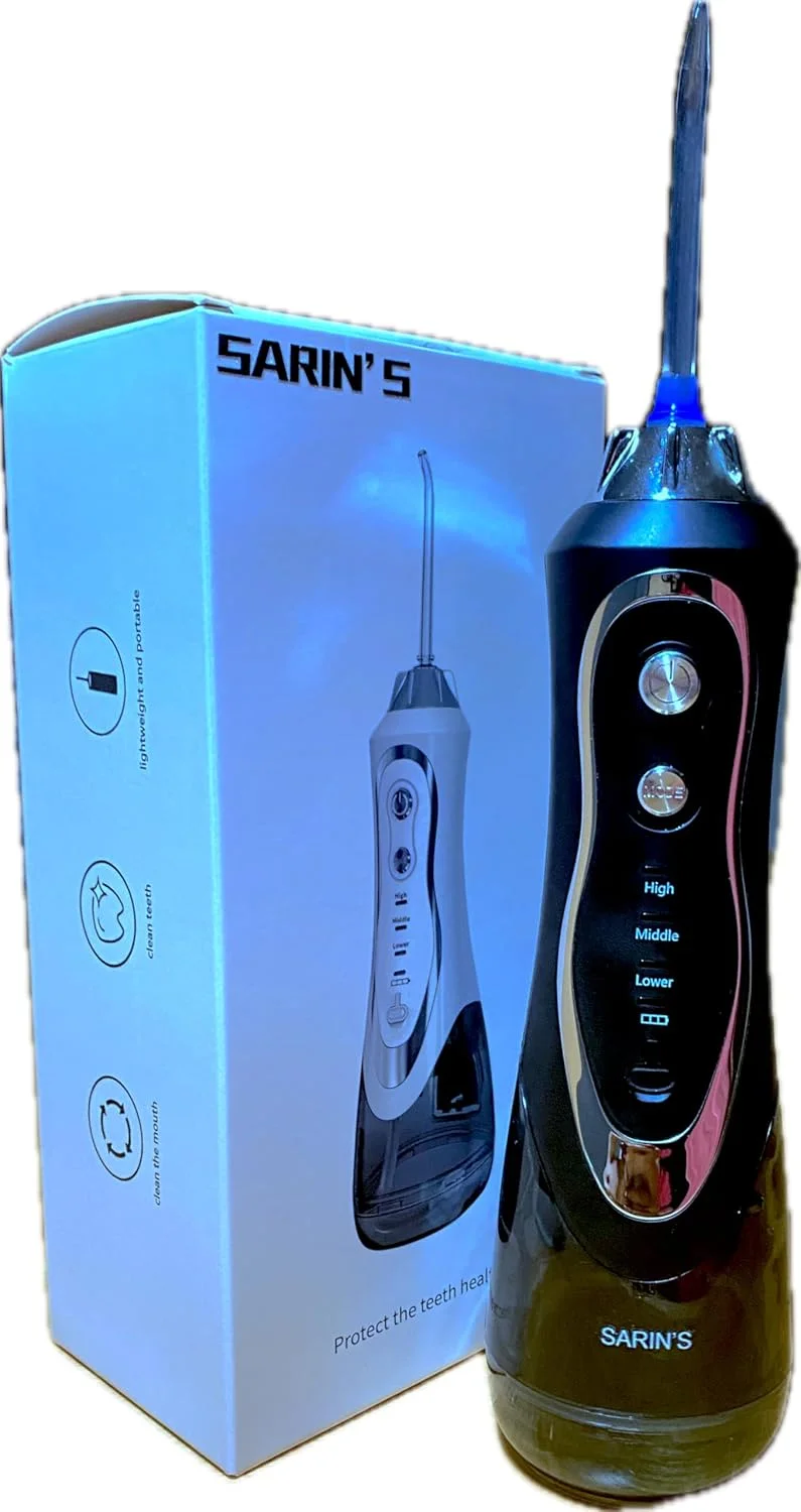 واتر فلاسر دندان عمومی با مخزن 300 میلی لیتری، 3 حالت، 4 نازل جت، قابل شارژ و ضد آب، مشکی