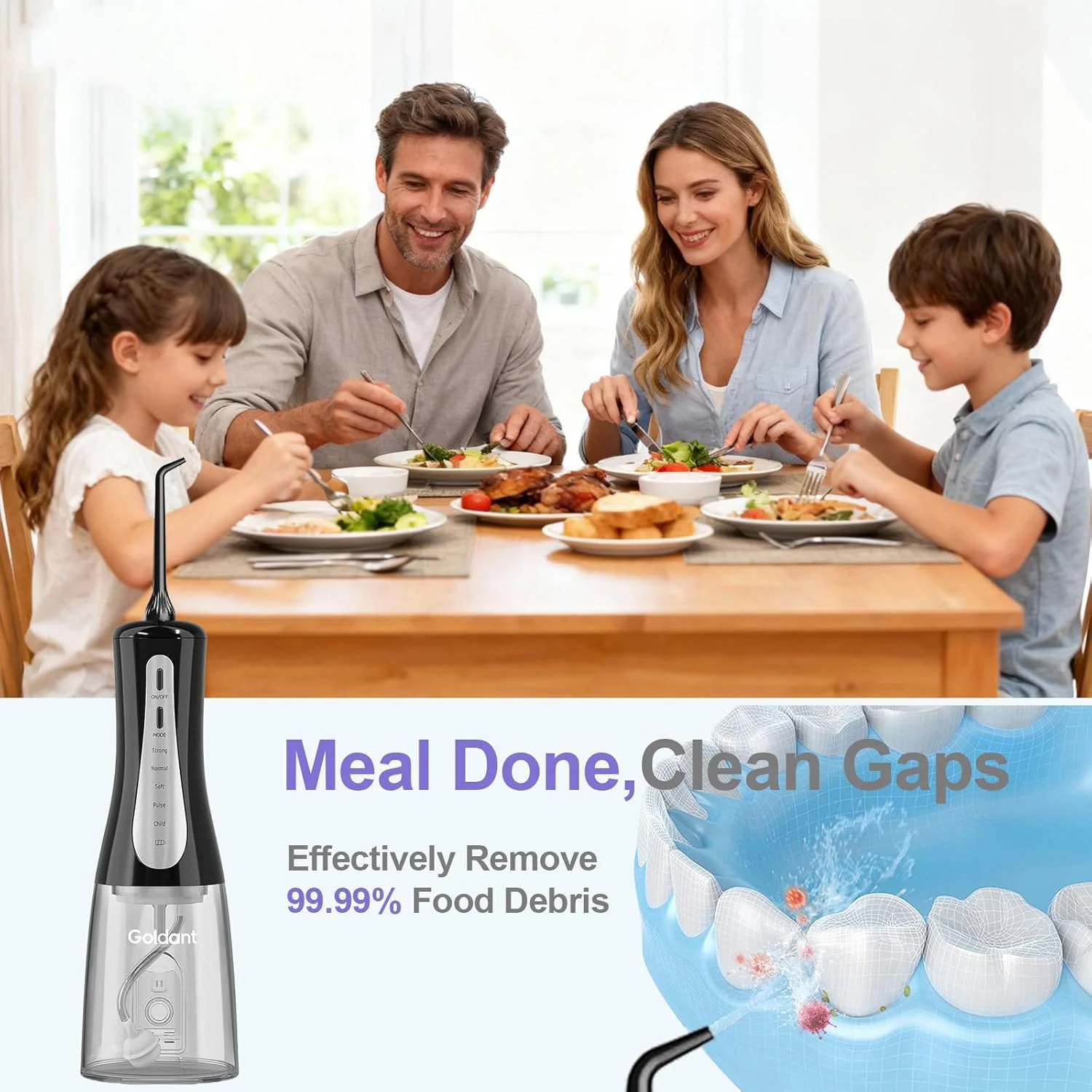 دستگاه شستشوی دهان و دندان 350 میلی لیتری با پایه نگهدارنده، 5 حالت، قابل حمل، بدون سیم، آبیاری دهان برقی قابل شارژ IPX7 ضد آب برای تمیز کردن دندان در خانه و مسافرت (مشکی)