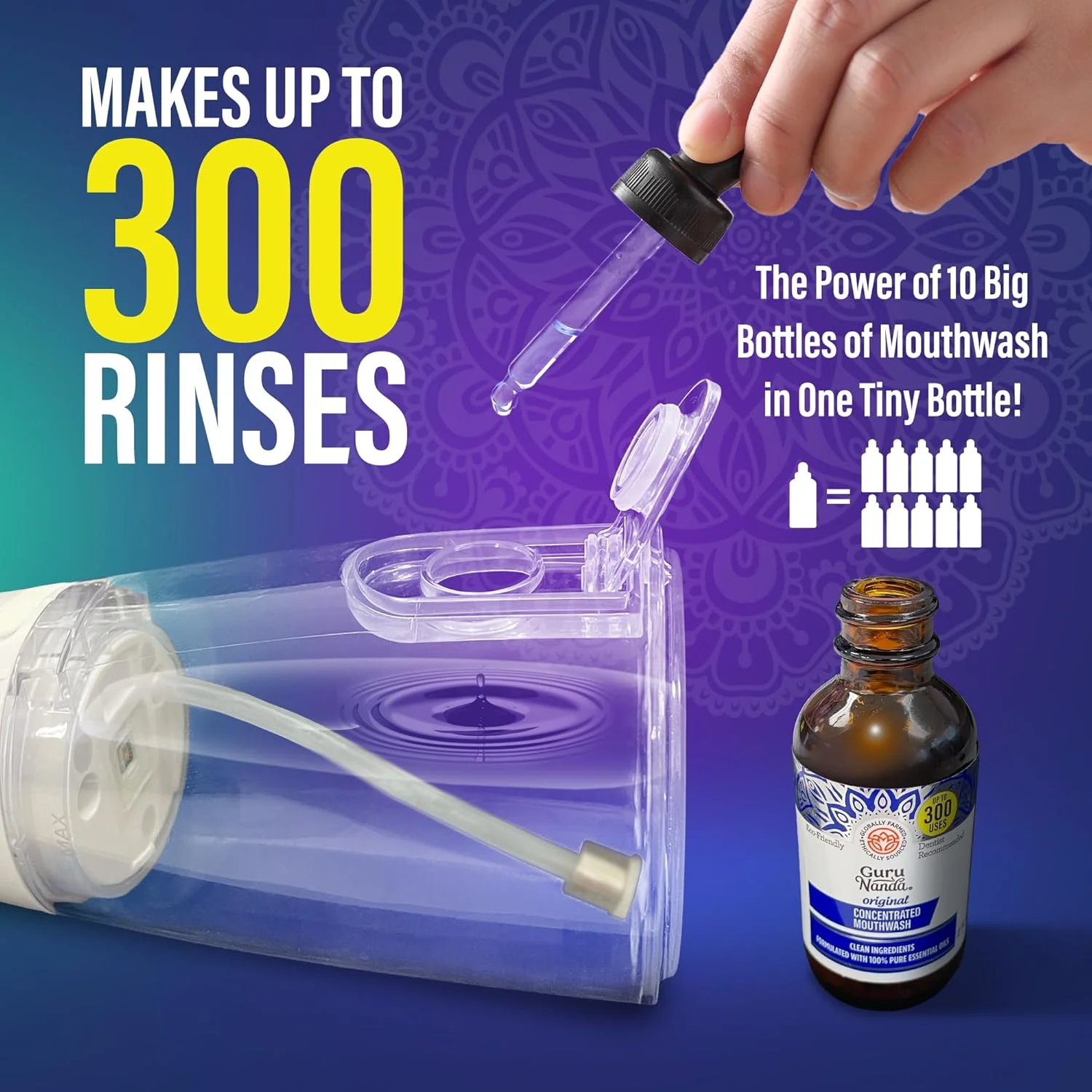 دستگاه پاک کننده پیشرفته دهان و دندان GuruNanda 2.0 به همراه حالت UV و دهانشویه غلیظ - تنفس تازه و حذف کامل پلاک برای لبخندی درخشان تر