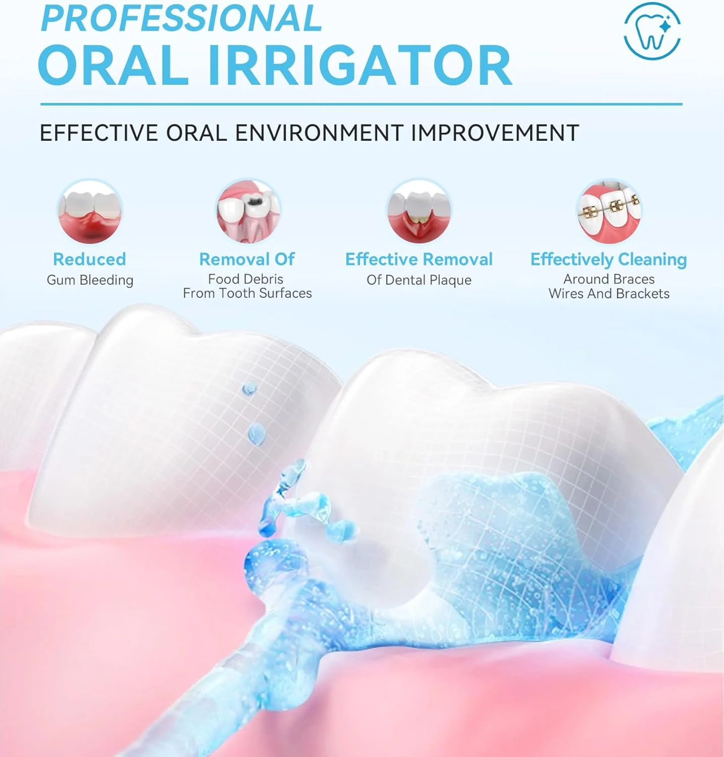 دستگاه شستشوی دهان و دندان HEYAXA، بی سیم، دارای 5 حالت تمیزکاری، 4 سری قابل تعویض، ضد آب IPX7 (سفید)