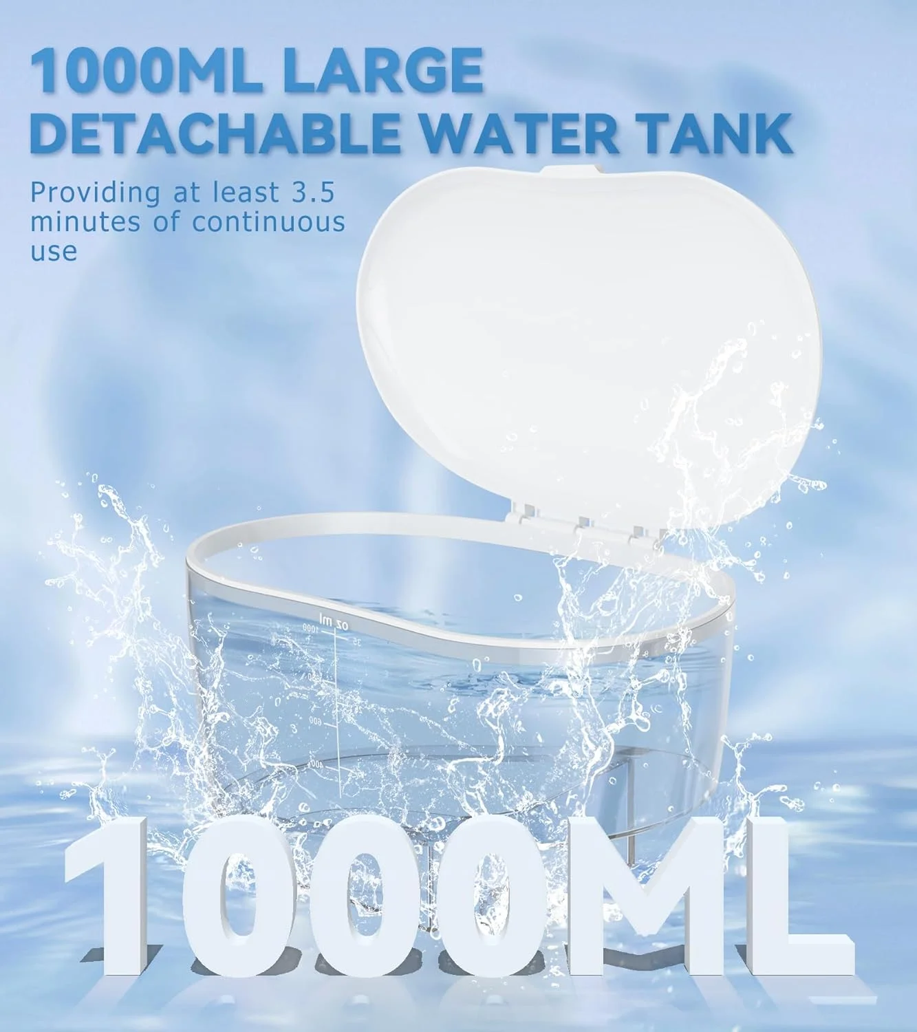 دستگاه شستشوی دندان حرفه ای با مخزن بزرگ 1000 میلی لیتری و محفظه نگهداری UV، دارای 10 سطح فشار قابل تنظیم و 7 نازل جت برای استفاده در منزل، لثه و ارتودنسی