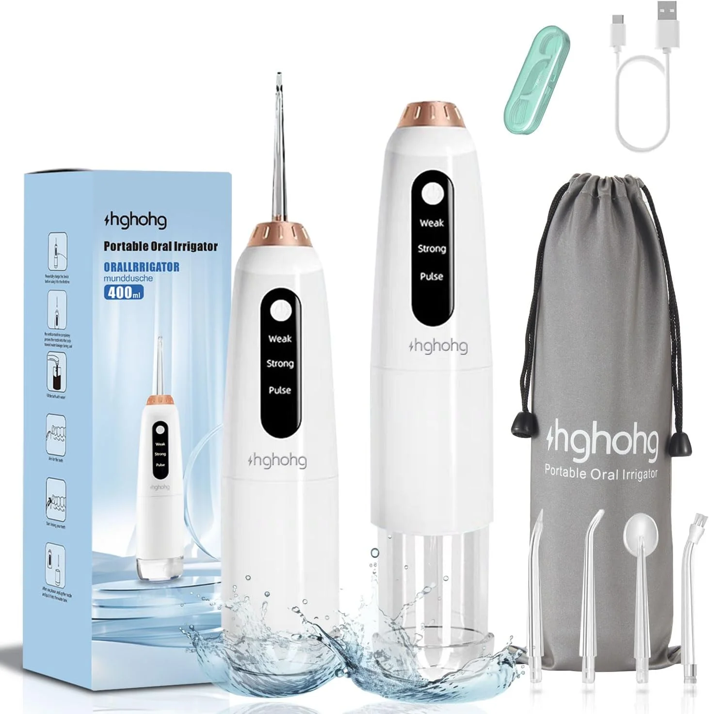 دستگاه پاک کننده دندان با مخزن آب 500 میلی لیتری، مسواک آبی قابل حمل، ضد آب IPX6 با باتری قدرتمند، مناسب برای تمیز کردن دندان در خانه و مسافرت
