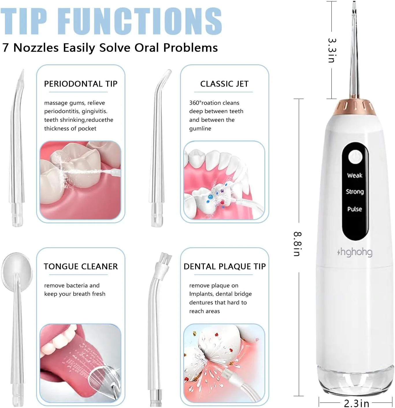 دستگاه پاک کننده دندان با مخزن آب 500 میلی لیتری، مسواک آبی قابل حمل، ضد آب IPX6 با باتری قدرتمند، مناسب برای تمیز کردن دندان در خانه و مسافرت