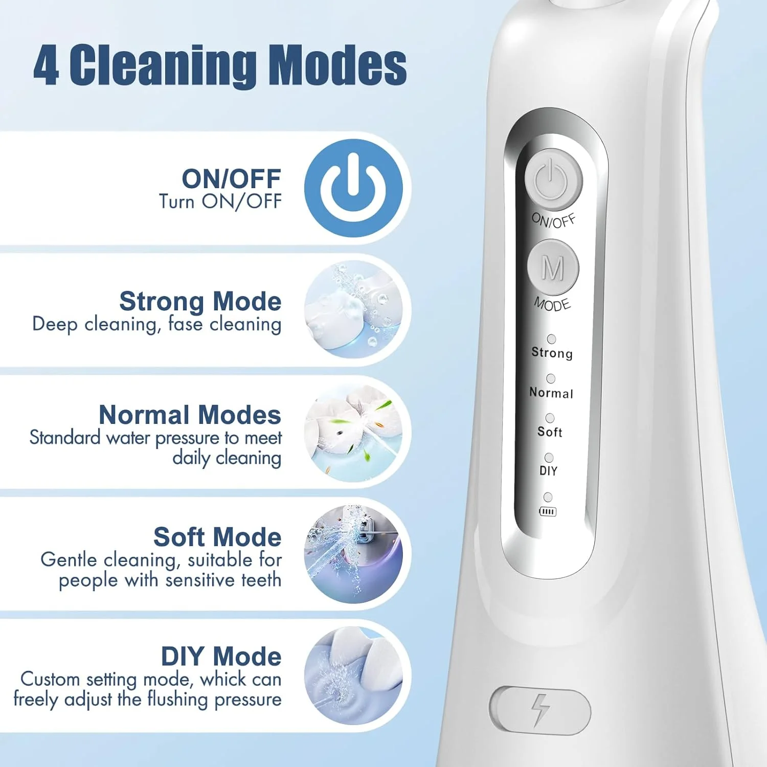 دستگاه شستشوی دهان و دندان HOHAOO، نخ دندان آبی بی سیم - دستگاه آبیاری دهان و دندان قابل حمل - 300 میلی لیتر، IPX7 ضد آب، حالت DIY و 3 حالت، 3 سری جت و تمیز کننده زبان، قابل شارژ USB برای مسافرت و خانه