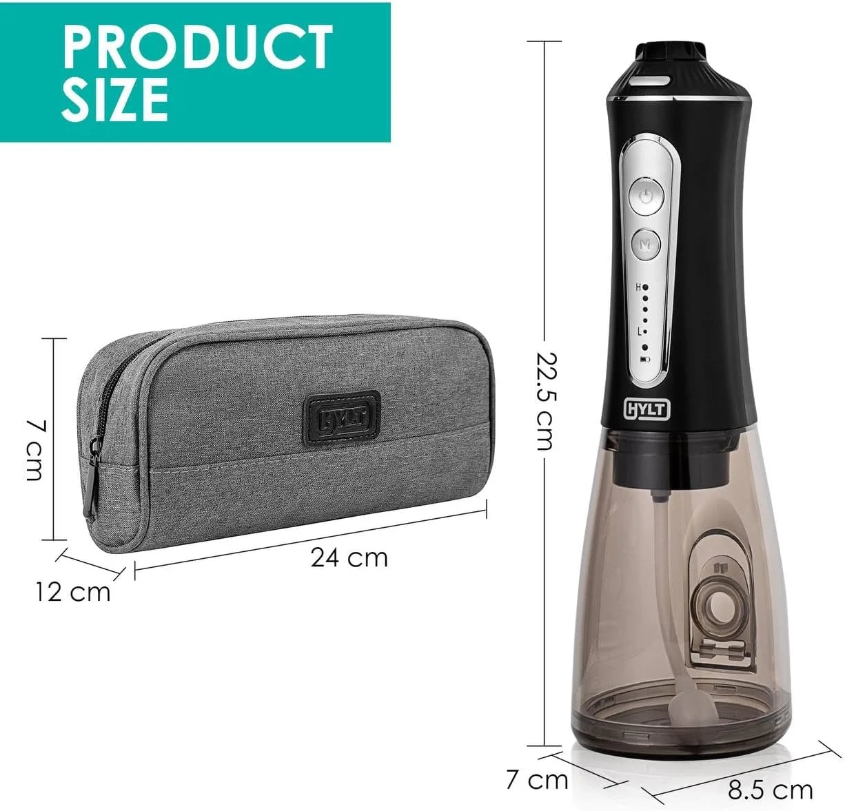 واتر فلاسر بی سیم HYLT برای دندان با کیف حمل - دستگاه آبیاری دهان قابل شارژ 300 میلی لیتری، 5 حالت و 5 سری جت برای دندان، ارتودنسی و مراقبت از لثه - ایده آل برای استفاده در خانه و مسافرت (مشکی)