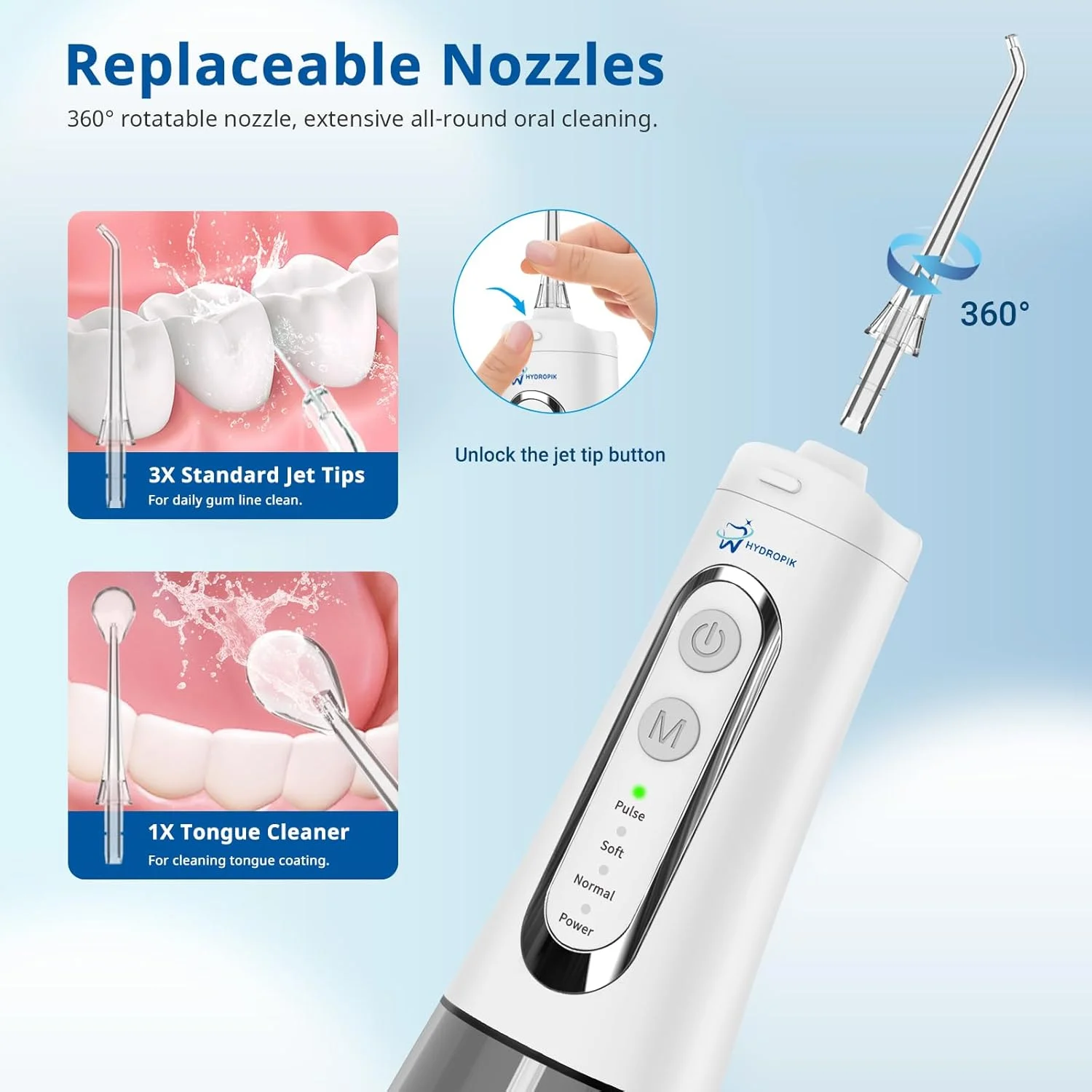 دستگاه نخ دندان آبی بی سیم، 4 سری، 4 حالت، دستگاه نخ دندان برقی قابل حمل برای دندان با چرخش 360 درجه - از بین برنده پلاک دندان و آبیاری دهان و دندان، جت آب برای مراقبت از دندان
