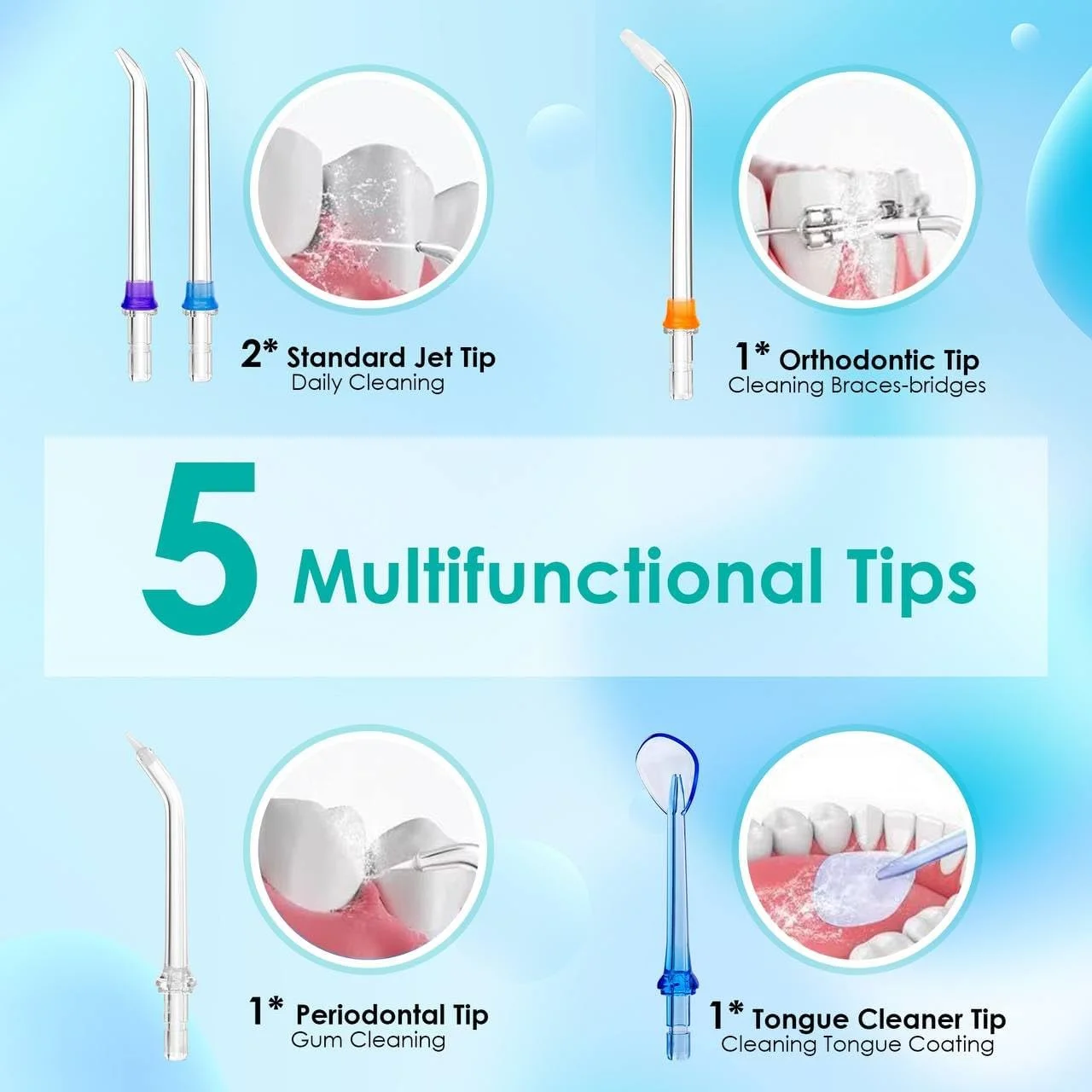 واتر فلاسر بی سیم HYLT برای دندان با کیف حمل - دستگاه آبیاری دهان قابل شارژ 300 میلی لیتری، 5 حالت و 5 سری جت برای دندان، ارتودنسی و مراقبت از لثه - ایده آل برای استفاده در خانه و مسافرت (مشکی)