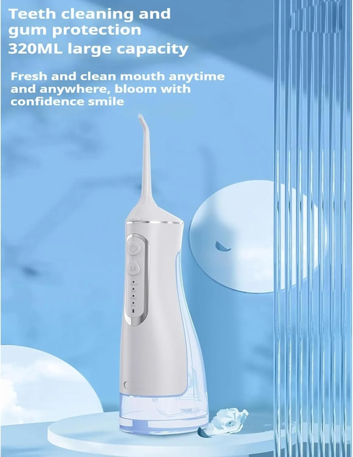 واتر فلاسر قابل حمل Hydropulse Pro با 4 حالت و 8 سری، دستگاه آبیاری دهان قابل حمل، ضدآب IPX7 با قابلیت شارژ USB، مخزن 300 میلی لیتری، تمیز کردن دندان بزرگسالان، مناسب برای خانه و مسافرت (سفید)