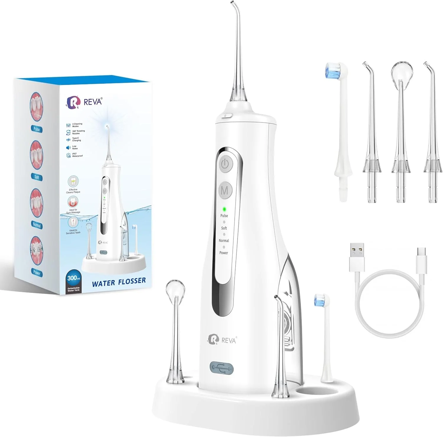 واتر فلاسر بی‌سیم برای دندان، لثه و ارتودنسی – ۴ حالت، مخزن ۳۰۰ میلی‌لیتری، نازل ۳۶۰ درجه، ضدآب IPX7، باتری ۲۰۰۰ میلی‌آمپری قابل شارژ USB برای خانه و مسافرت (سفید M149 Pro)