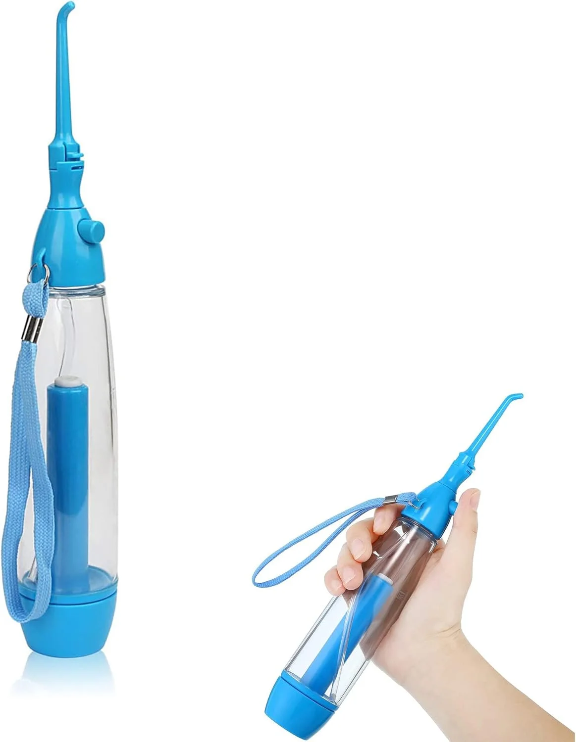 خزانه نخ دندان آبی، غیر برقی قابل حمل و مقرون به صرفه، فشار هوای دستی بدون سیم، برای تمیز کننده دندان و دهان، عملکرد ساده برای خانه و مسافرت (آبی)