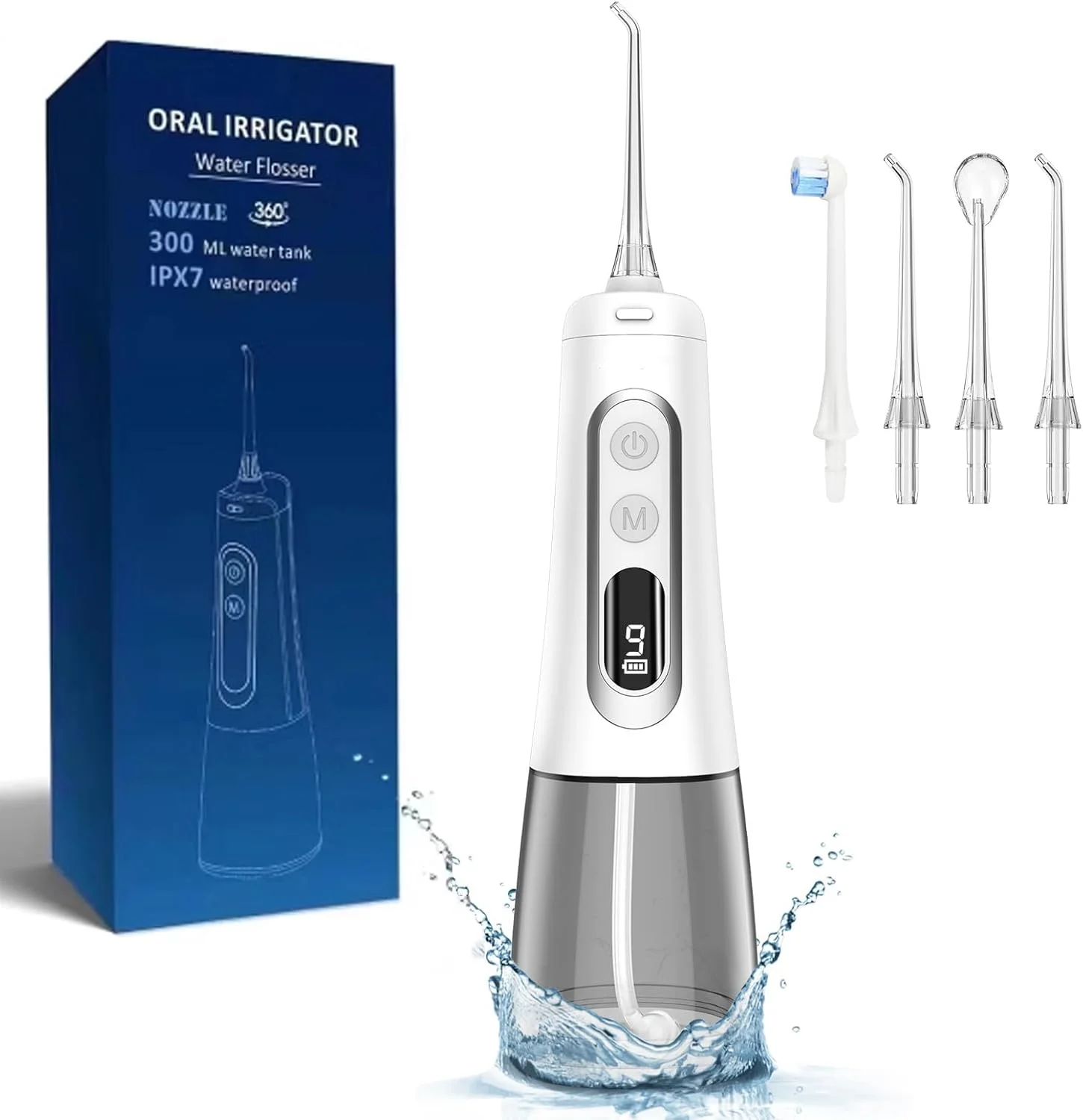 دستگاه پاک کننده دندان KASTWAVE، 9 حالت، بی سیم، قابل حمل، شارژی، ارتودنسی، تمیز کننده دندان با آب، ضد آب IPX7، دستگاه آبیاری دهان حرفه ای برای خانه و مسافرت