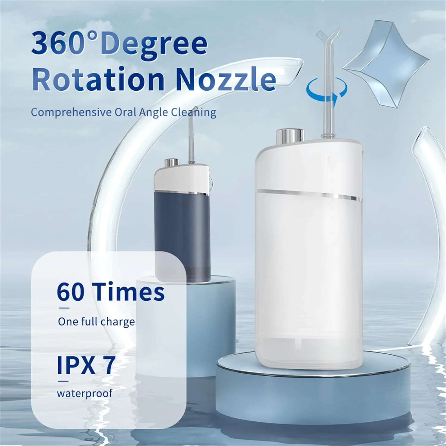 دستگاه شستشوی دهان KASTWAVE، دارای 3 حالت، ضد آب IPX7، قرمز، مخزن آب تلسکوپی، تمیز کننده دندان با 4 نازل