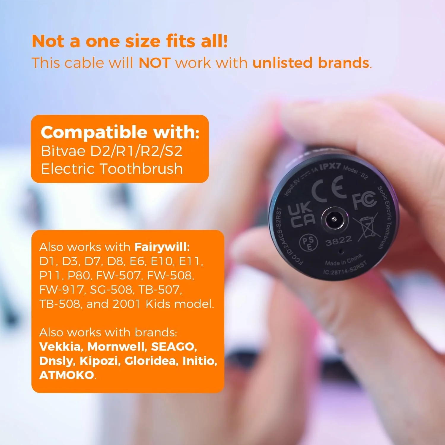 سیم شارژ جایگزین برای مسواک برقی Bitvae D2/S2 و واتر فلاسر C2، تک عددی