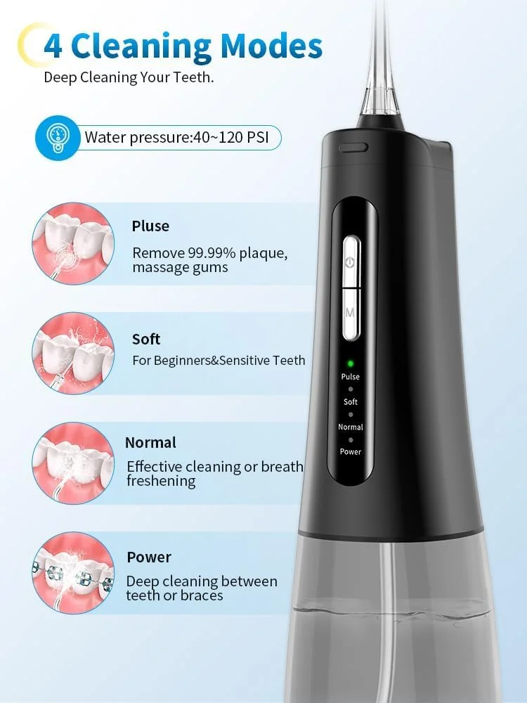 دستگاه شستشوی دهان و دندان KASTWAVE، نخ دندان آبی قابل حمل و بی سیم، تمیز کننده آبی قابل شارژ 300 میلی لیتری، ضد آب IPX7، دارای 4 حالت و 8 سری جت، مناسب برای تمیز کردن دندان