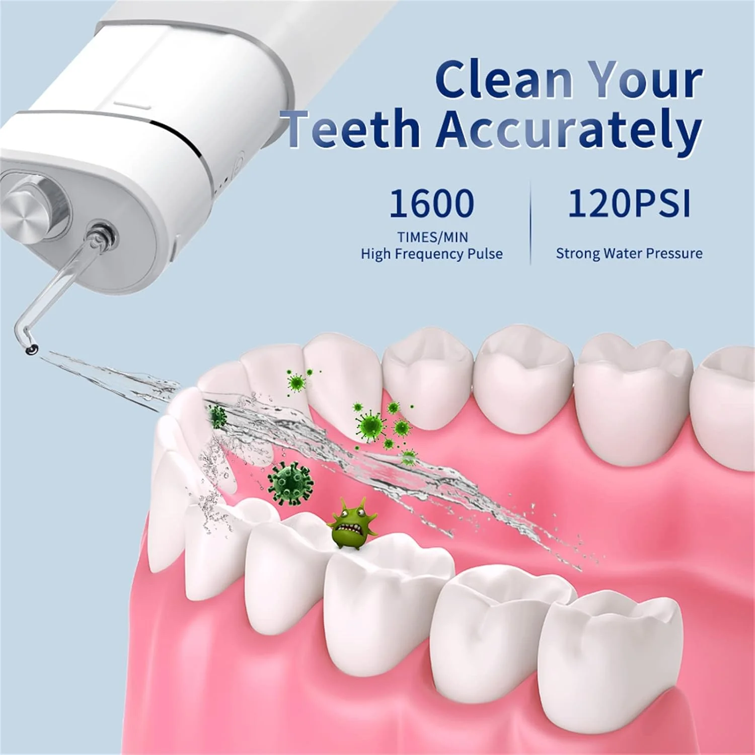 دستگاه شستشوی دهان KASTWAVE، دارای 3 حالت، ضد آب IPX7، قرمز، مخزن آب تلسکوپی، تمیز کننده دندان با 4 نازل