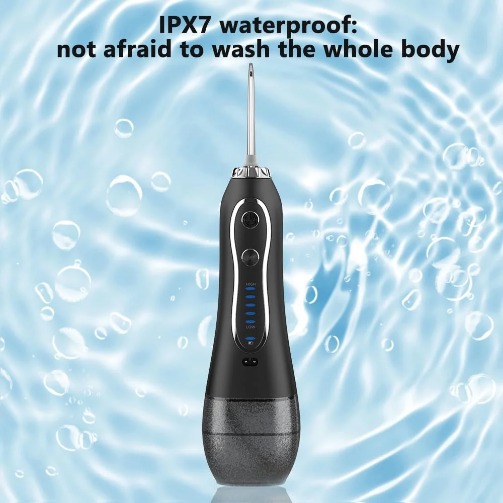 دستگاه نخ دندان آبی KinseiBeauty برای تمیز کردن دندان، دستگاه آبی دندان، دستگاه شستشوی دهان با 5 حالت، 5 نازل جت، 1 سر مسواک، ضد آب IPX7، مخزن آب 300 میلی لیتری