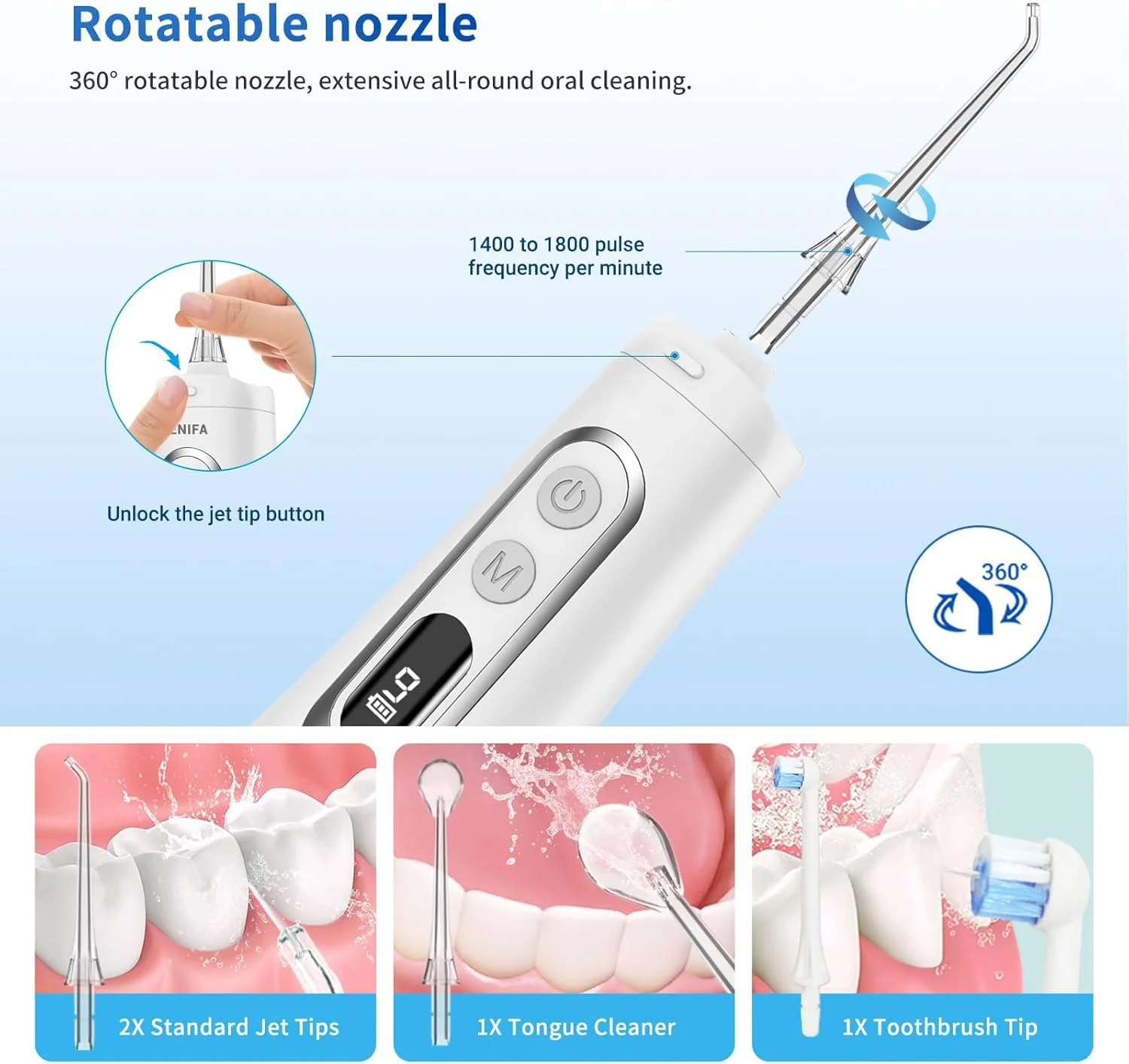 دستگاه پاک کننده دندان KASTWAVE، 9 حالت، بی سیم، قابل حمل، شارژی، ارتودنسی، تمیز کننده دندان با آب، ضد آب IPX7، دستگاه آبیاری دهان حرفه ای برای خانه و مسافرت