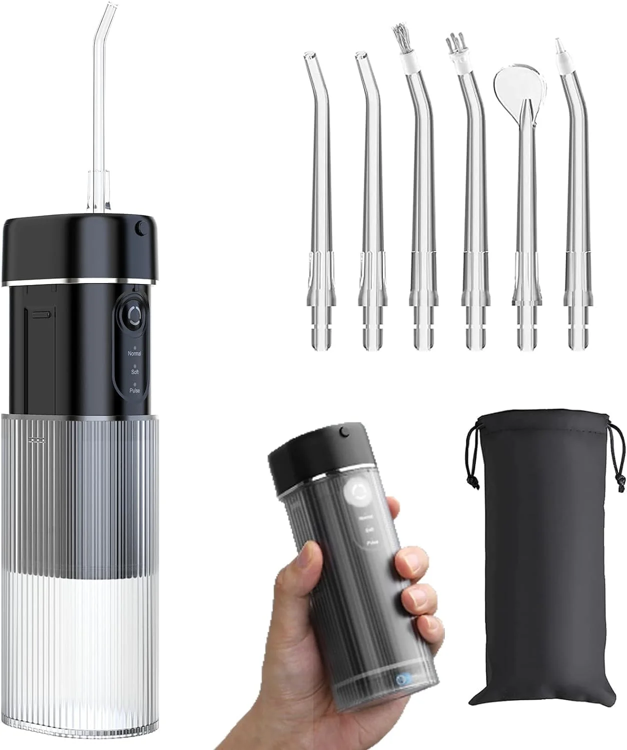 دستگاه پاک کننده دندان KASTWAVE، نخ دندان آبی بی سیم با 4 حالت و 3 سرعت، ضد آب IPX7، انتخابگر دندان آبی قابل حمل با USB برای خانه و مسافرت (مشکی)