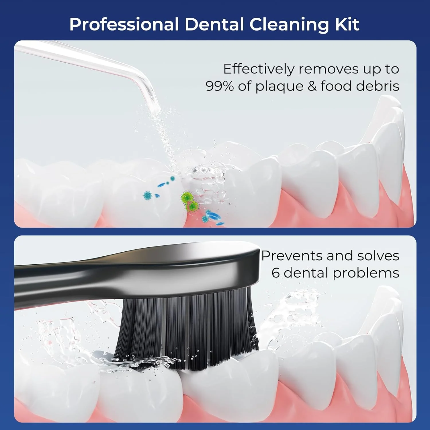 مسواک برقی KUEIOX با نخ دندان آبی بی سیم، نخ دندان آبی مسافرتی قابل حمل 320 میلی لیتری برای دندان با 5 حالت و 6 سری جت و IPX7 ضد آب برای تمیز کردن و نخ دندان کشیدن دندان (مشکی)