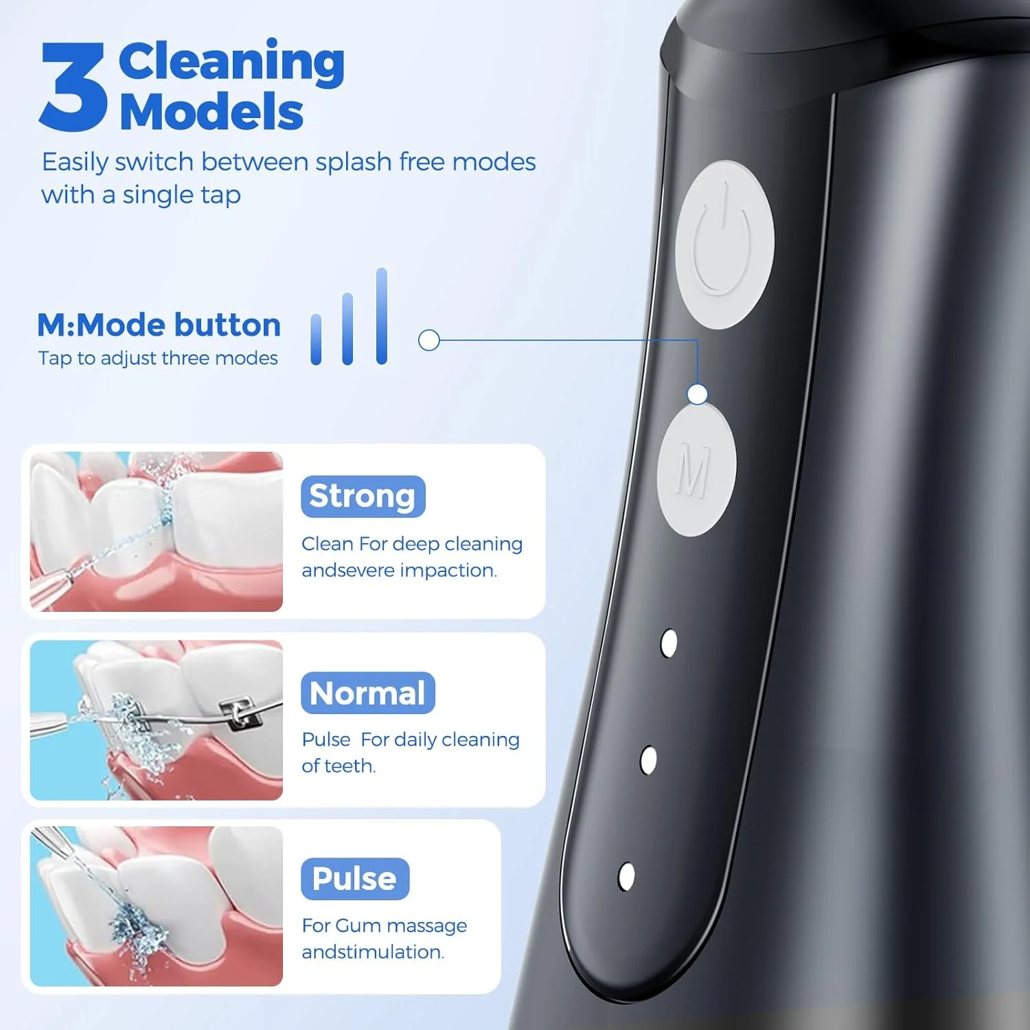 دستگاه نخ دندان آبی بی سیم KOOSREEL، دستگاه آبیاری دهان و دندان، 350 میلی لیتر، قابل حمل برای مراقبت از دندان، مناسب برای استفاده در منزل و مسافرت، 3 حالت، سفید