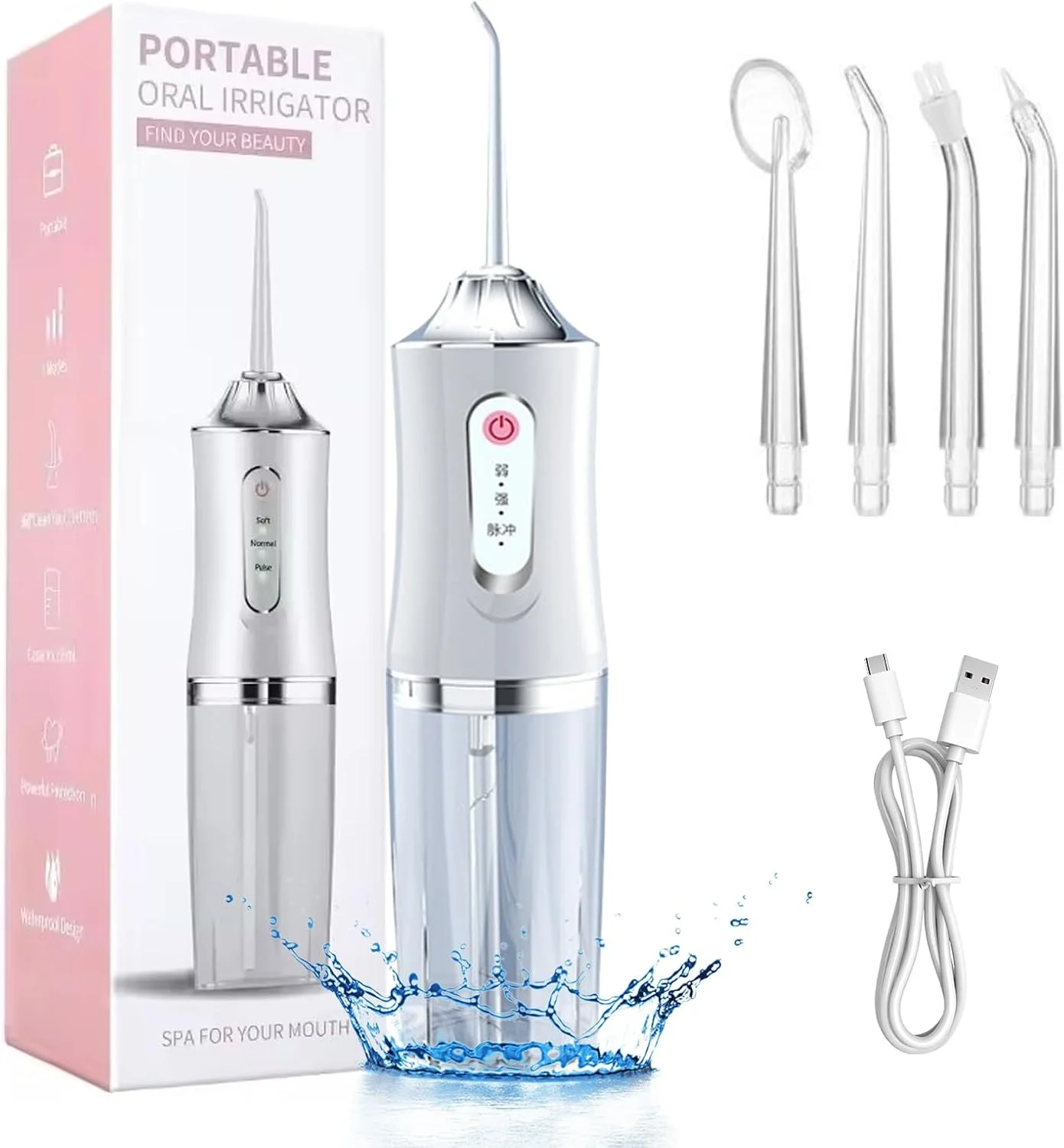 دستگاه شستشوی دهان و دندان قابل حمل Lukione، نخ دندان آبی حرفه ای برای مراقبت از لثه و دندان، بدون سیم، تمیز کننده عمیق، قابل شارژ، ضد آب، قابل حمل، مناسب منزل و مسافرت، سفید