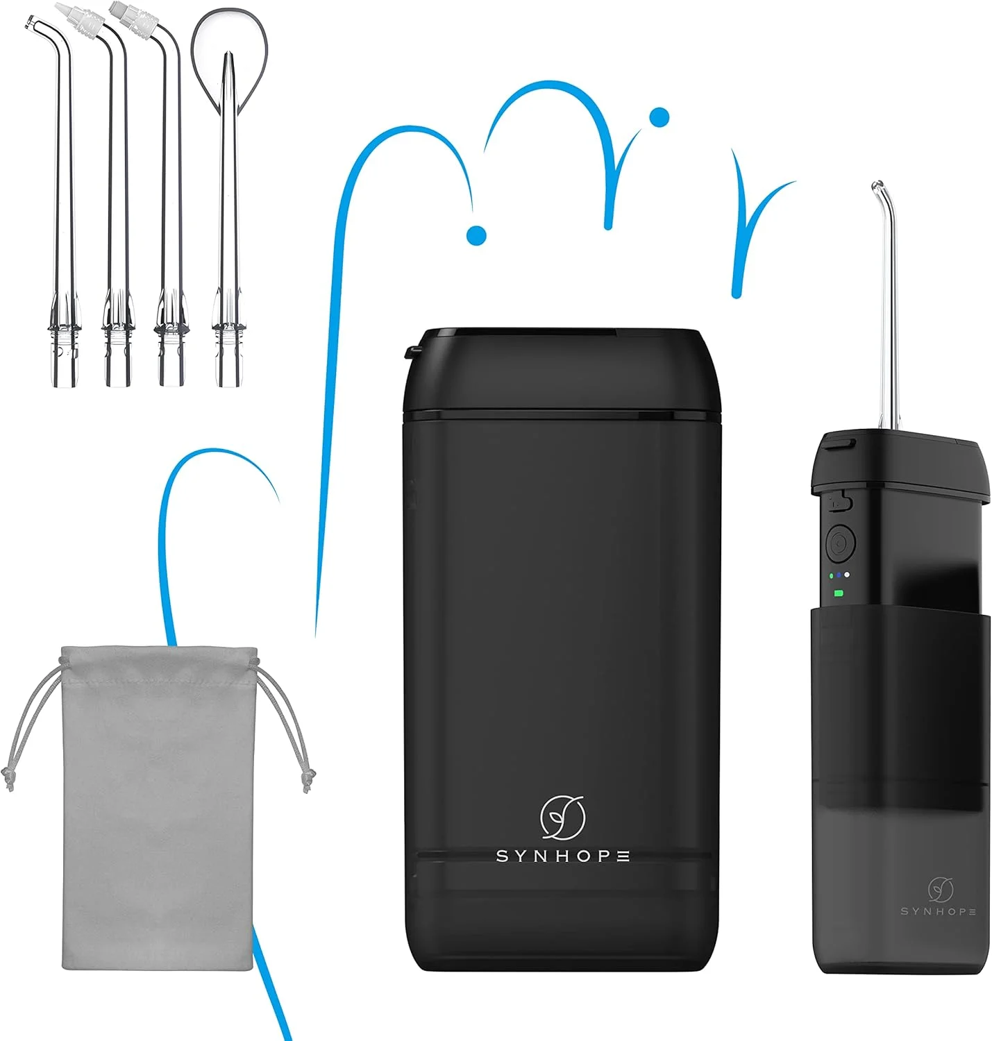 واتر فلاسر کوچک، بی سیم و قابل حمل - پاک کننده دندان با مخزن تلسکوپی، 3 حالت و ضد آب IPX7 - مناسب برای استفاده در خانه و مسافرت، مراقبت از دندان، ارتودنسی و بریج (مشکی)