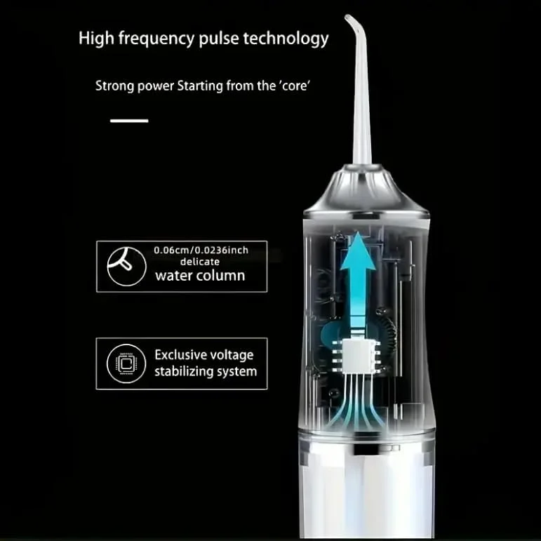 دستگاه شستشوی دهان برقی قابل شارژ USB مدل کلاسیک کوچک، 3 حالت تمیز کردن، 4 نازل، با مخزن آب بزرگ قابل حمل، دستگاه ضد آب، مناسب برای خانه یا مسافرت - (مجموعه جعبه)